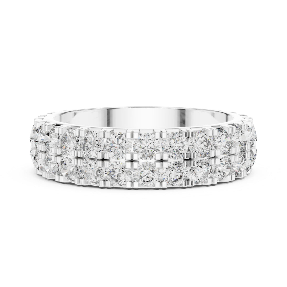 Round Diamond Triple Row Pavé Eternity Band