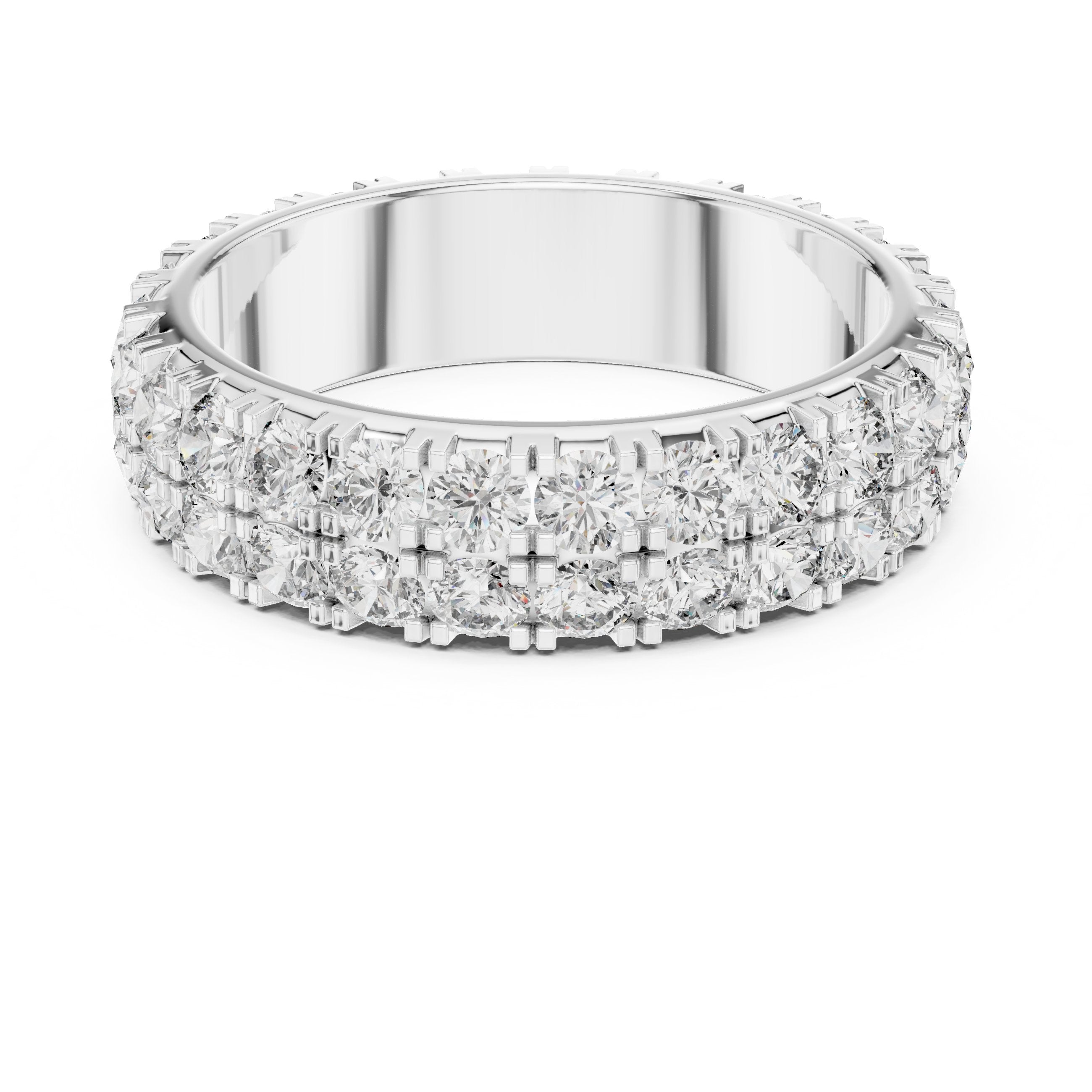 Round Diamond Triple Row Pavé Eternity Band in White Gold - VYKA Diamonds