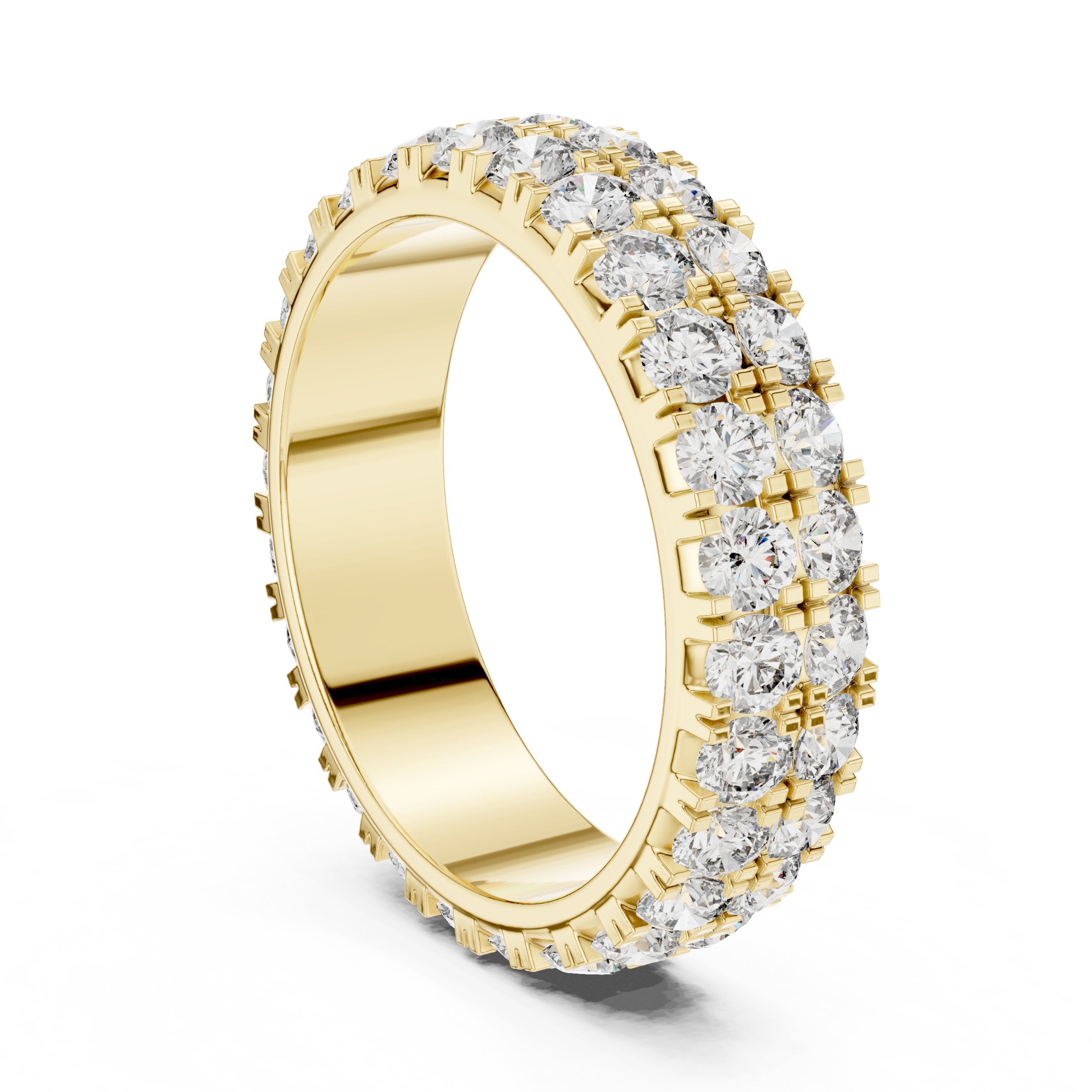 Round Diamond Triple Row Pavé Eternity Band in Yellow Gold - VYKA Diamonds