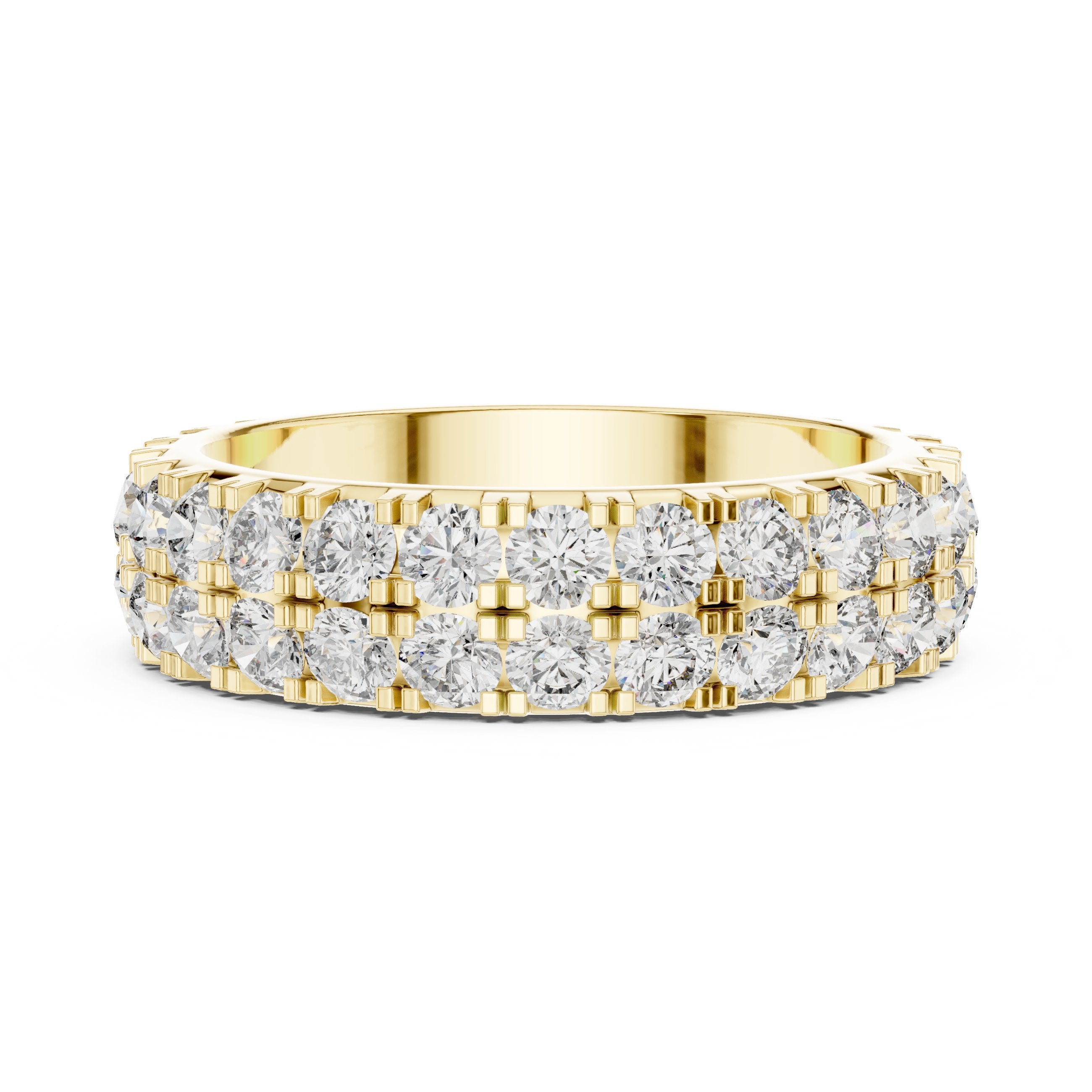 Round Diamond Triple Row Pavé Eternity Band in Yellow Gold - VYKA Diamonds