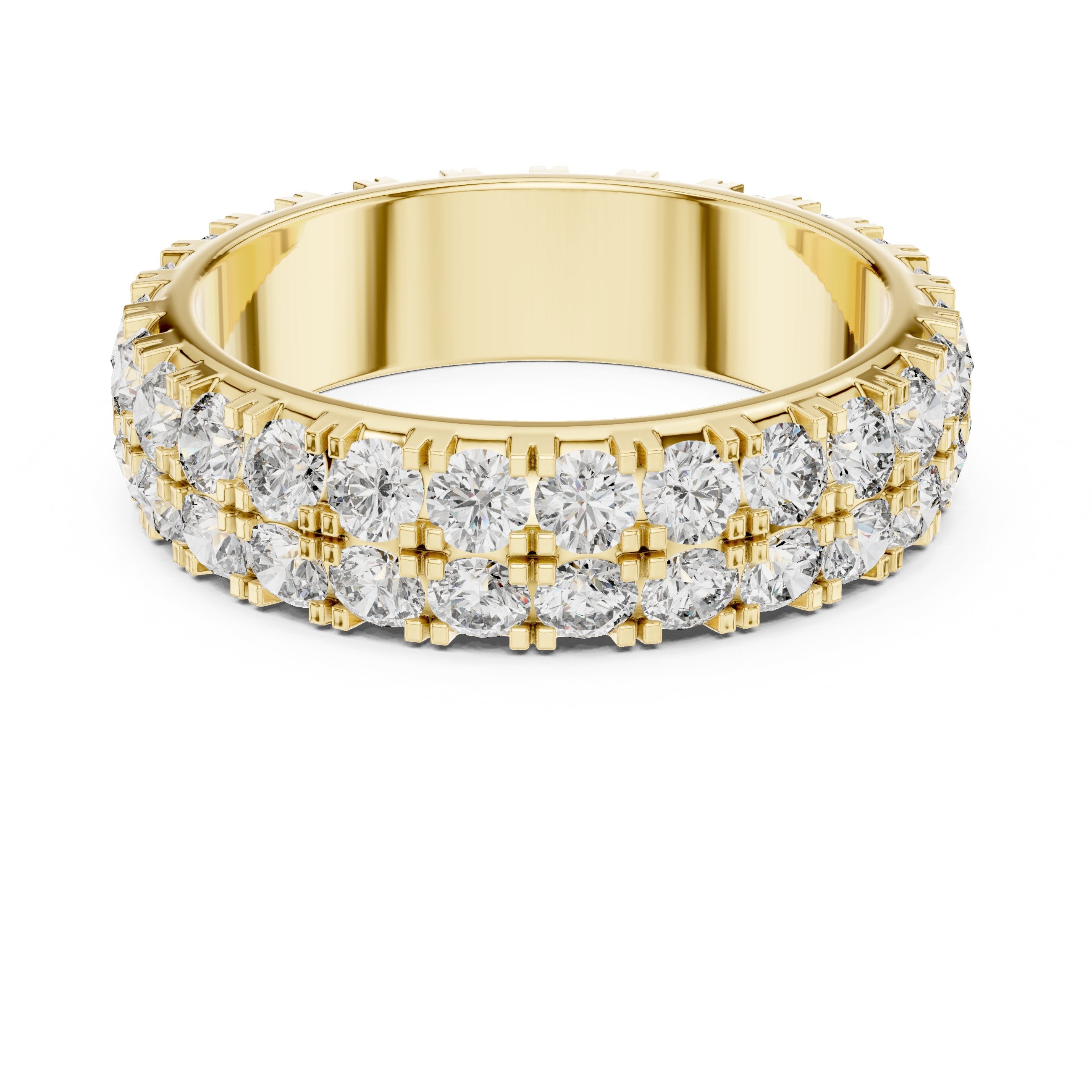 Round Diamond Triple Row Pavé Eternity Band in Yellow Gold - VYKA Diamonds