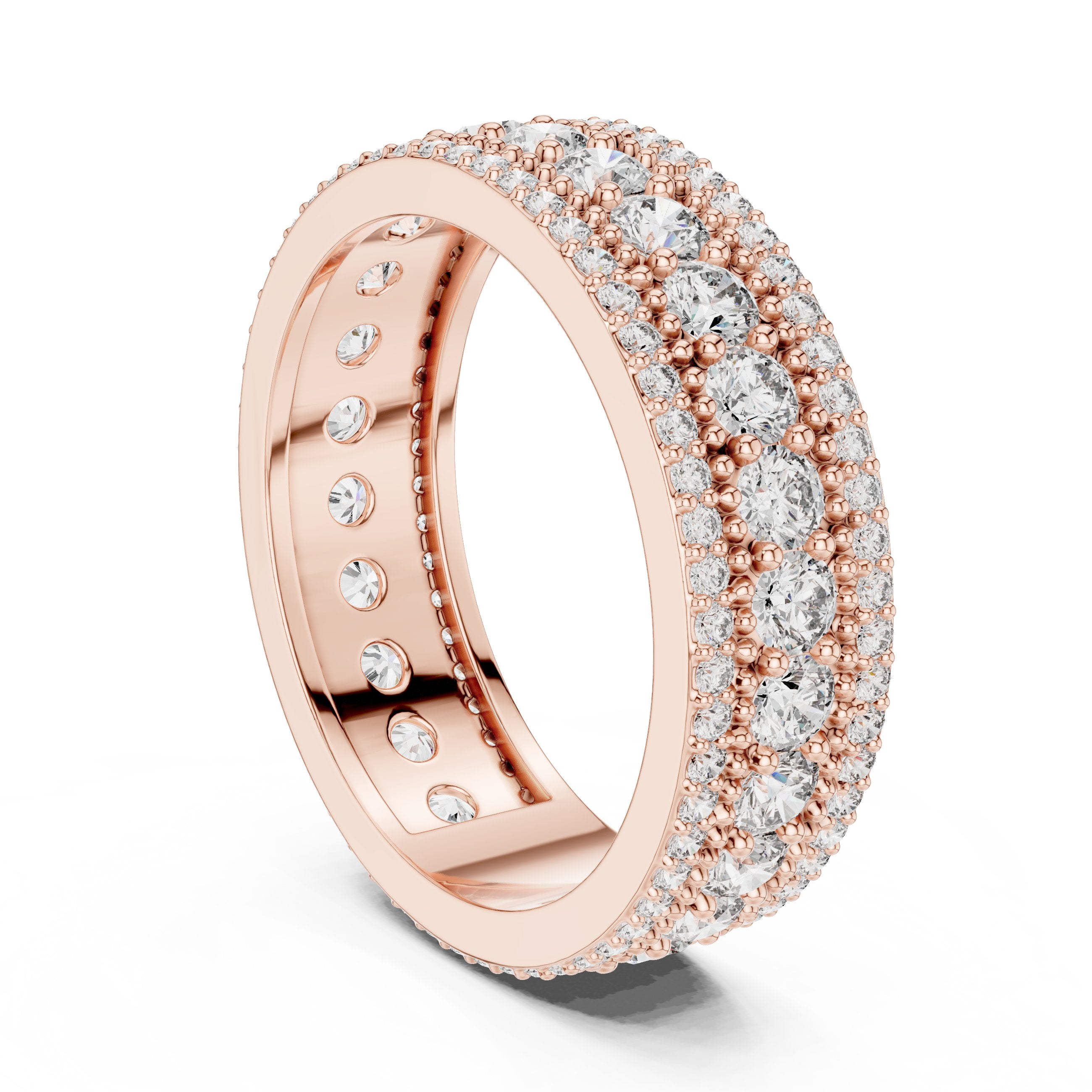 Round Diamond Wide Multi-Row Pavé Anniversary Band in Rose Gold - VYKA Diamonds