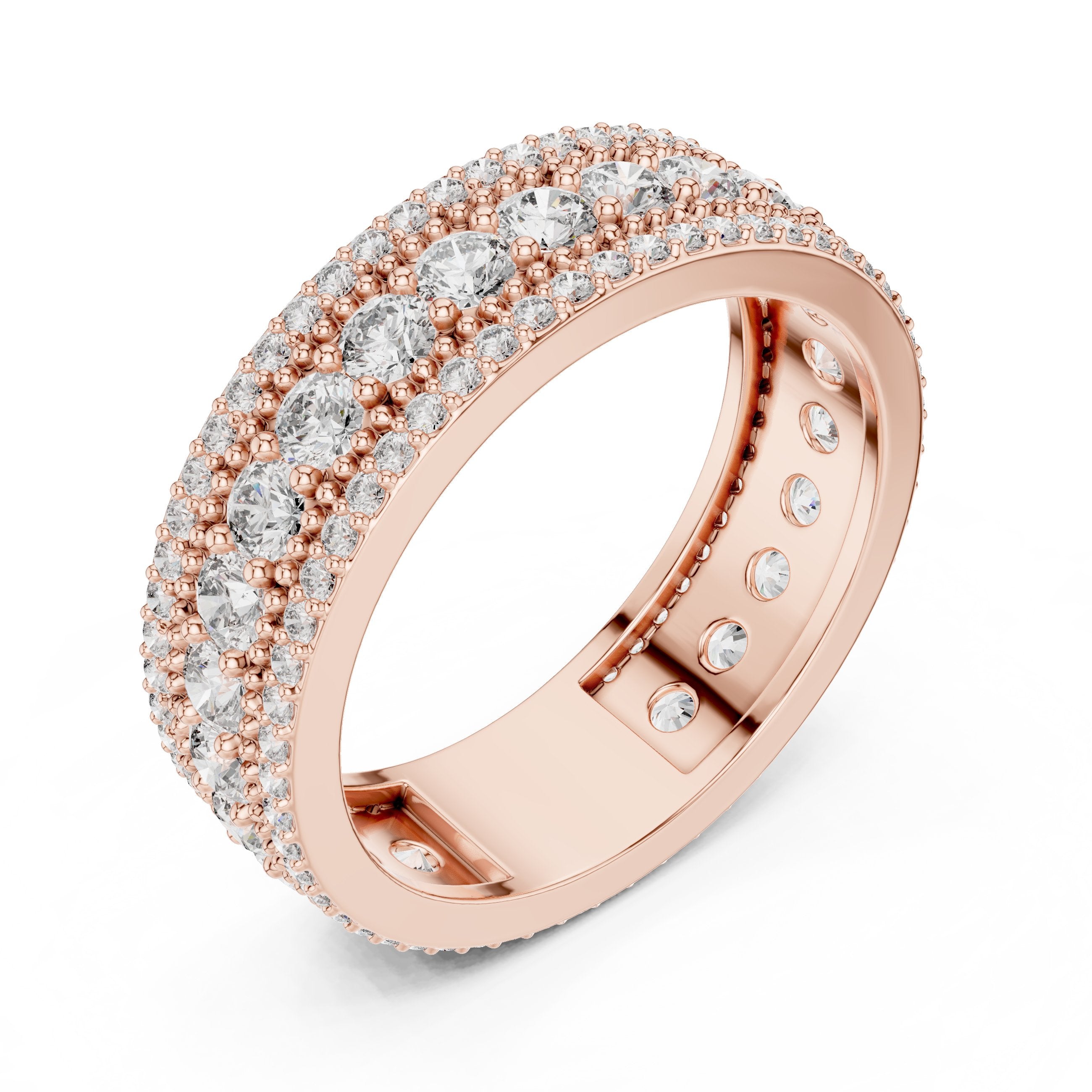 Round Diamond Wide Multi-Row Pavé Anniversary Band in Rose Gold - VYKA Diamonds