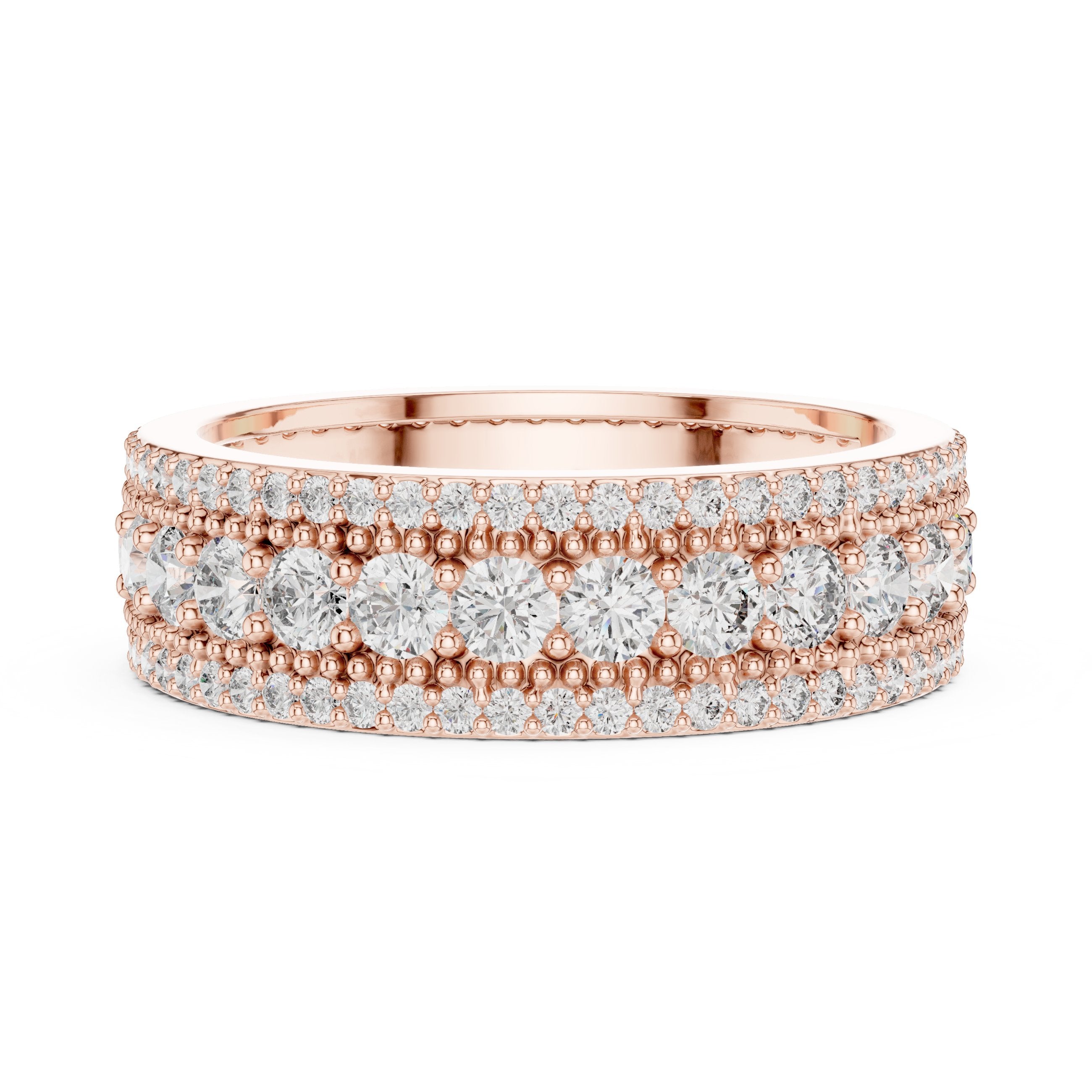 Round Diamond Wide Multi-Row Pavé Anniversary Band in Rose Gold - VYKA Diamonds