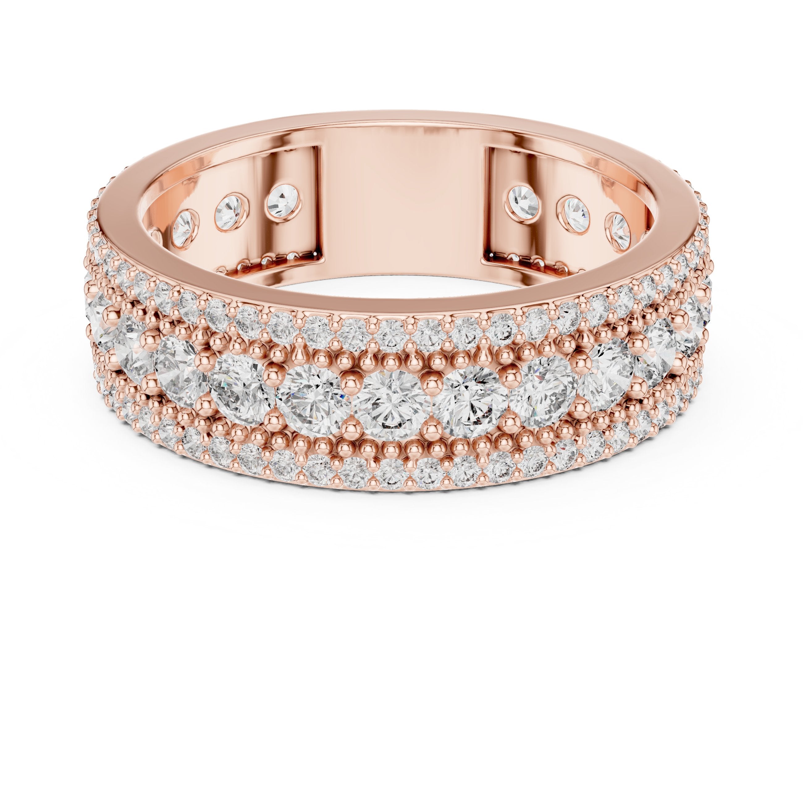 Round Diamond Wide Multi-Row Pavé Anniversary Band in Rose Gold - VYKA Diamonds