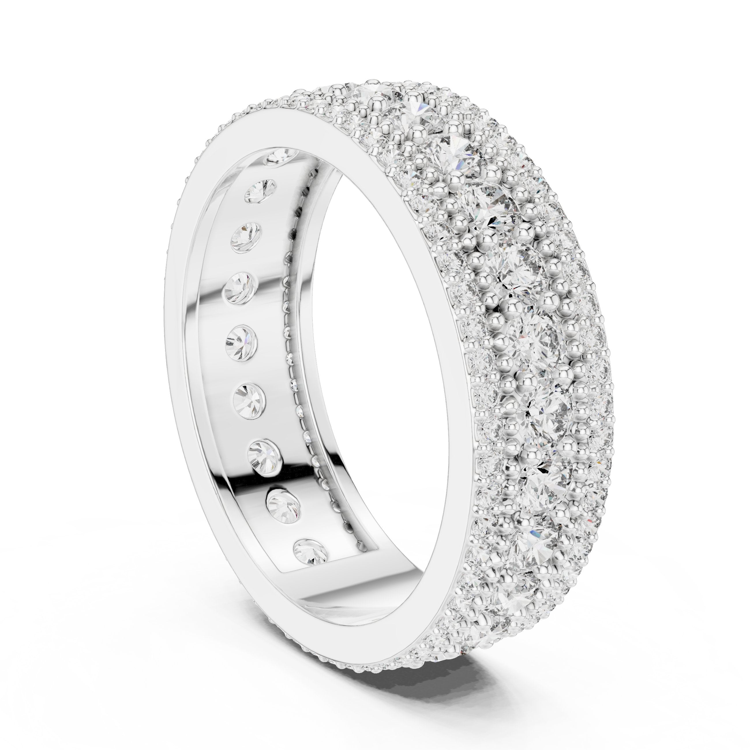 Round Diamond Wide Multi-Row Pavé Anniversary Band in White Gold - VYKA Diamonds
