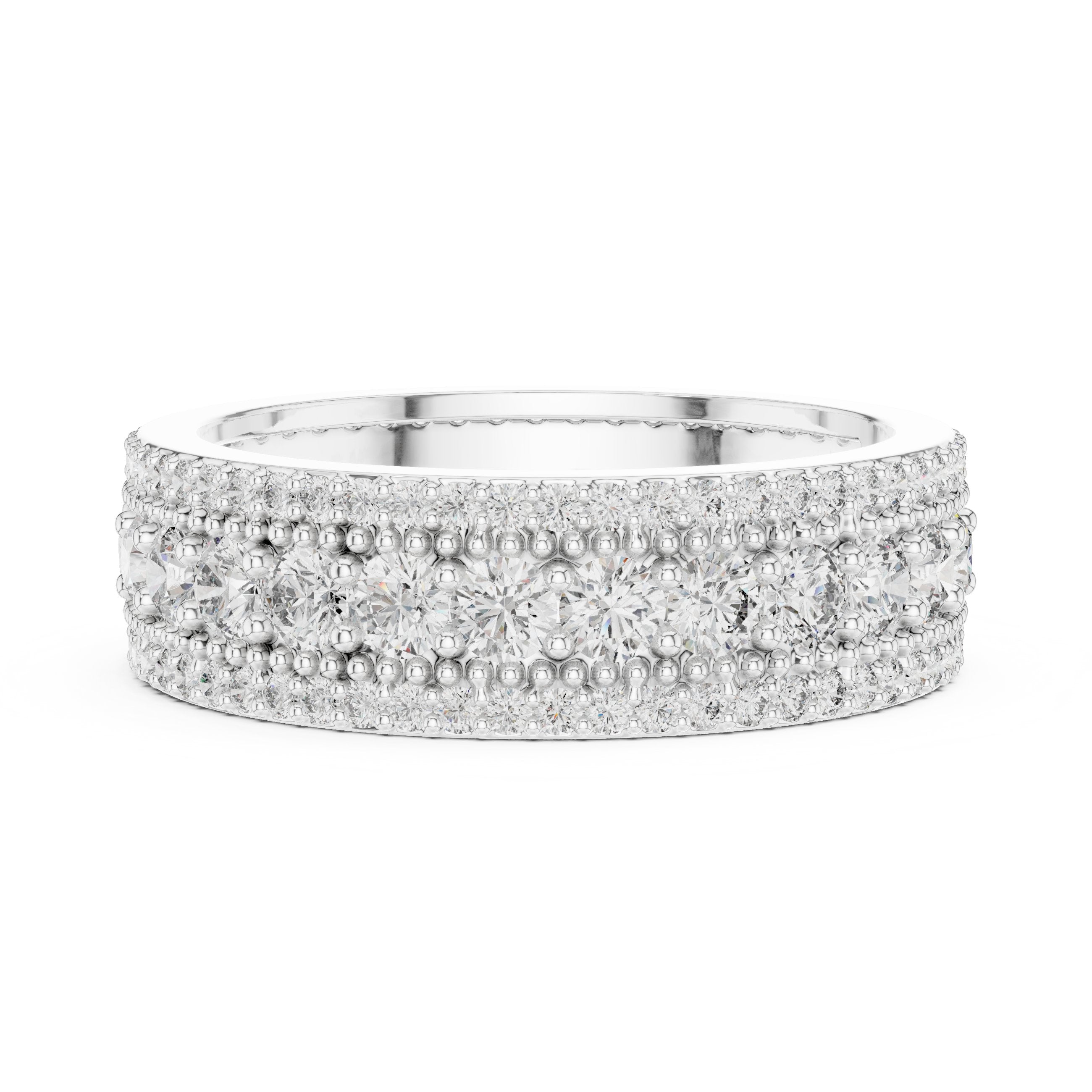 Round Diamond Wide Multi-Row Pavé Anniversary Band in White Gold - VYKA Diamonds