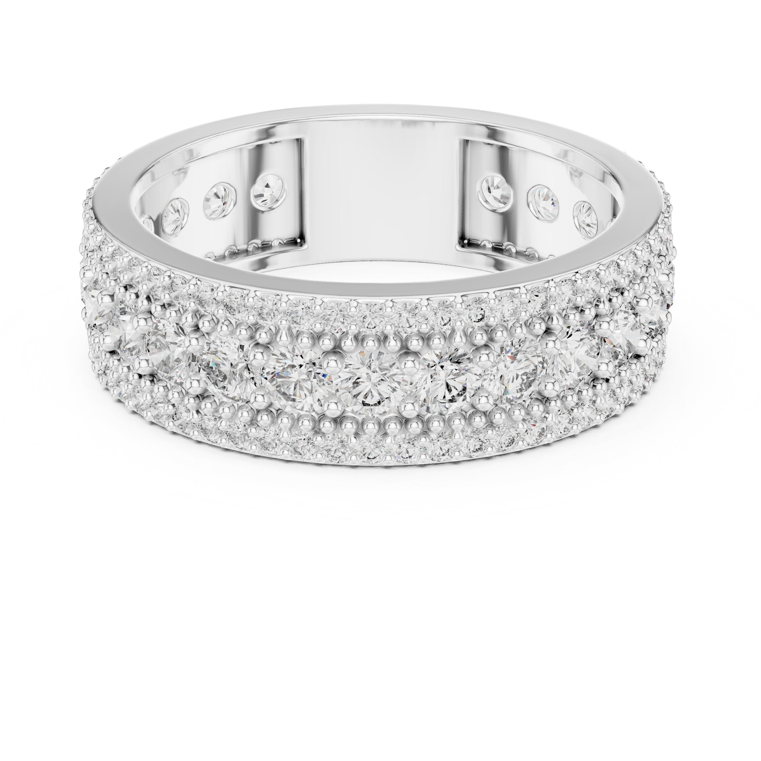 Round Diamond Wide Multi-Row Pavé Anniversary Band in White Gold - VYKA Diamonds