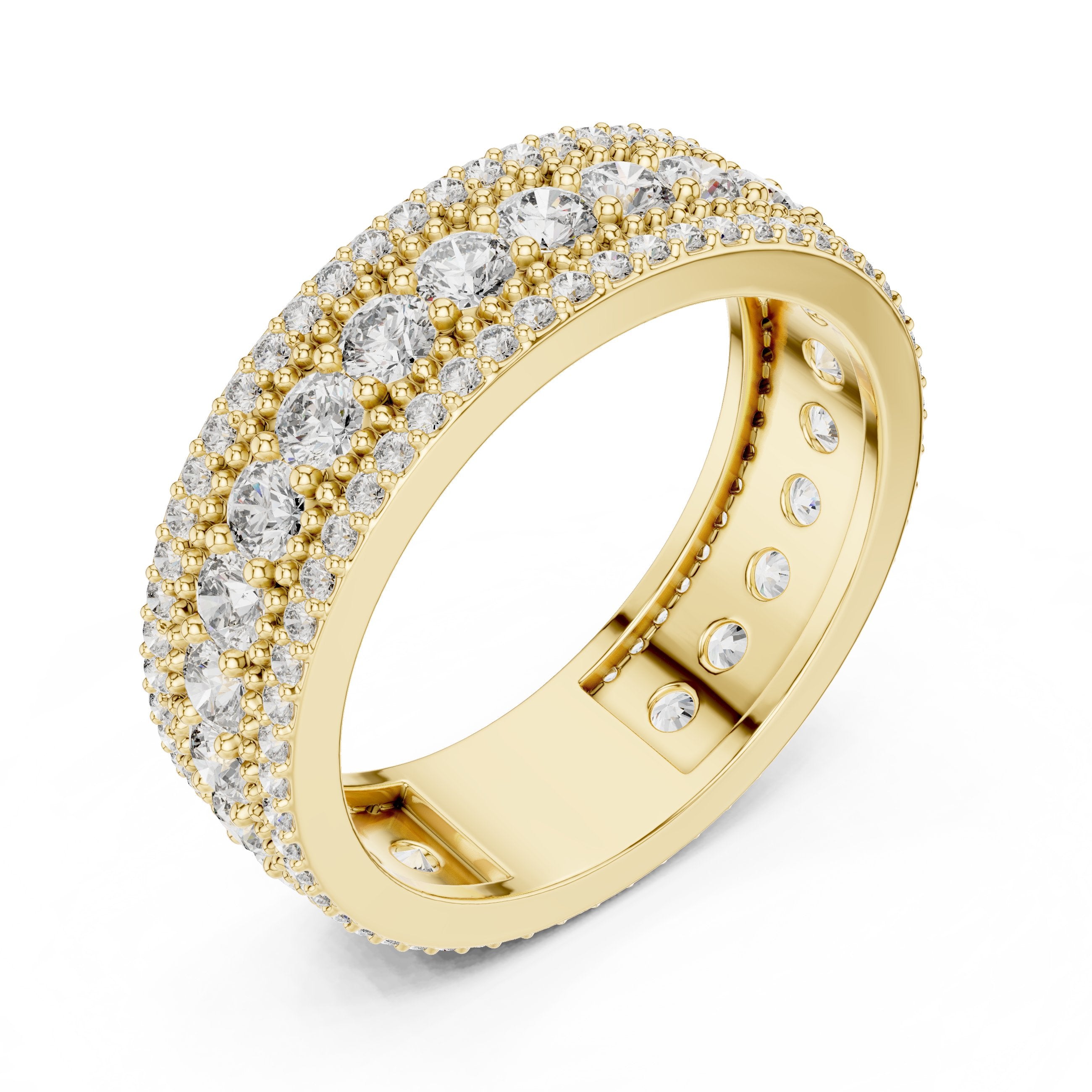 Round Diamond Wide Multi-Row Pavé Anniversary Band in Yellow Gold - VYKA Diamonds
