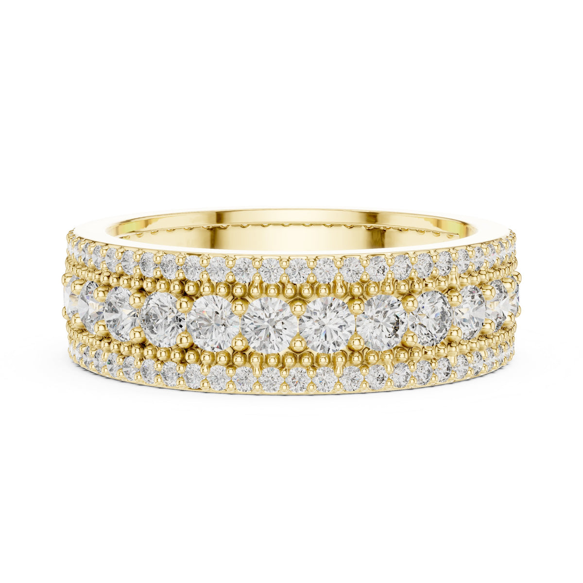 Round Diamond Wide Multi-Row Pavé Anniversary Band
