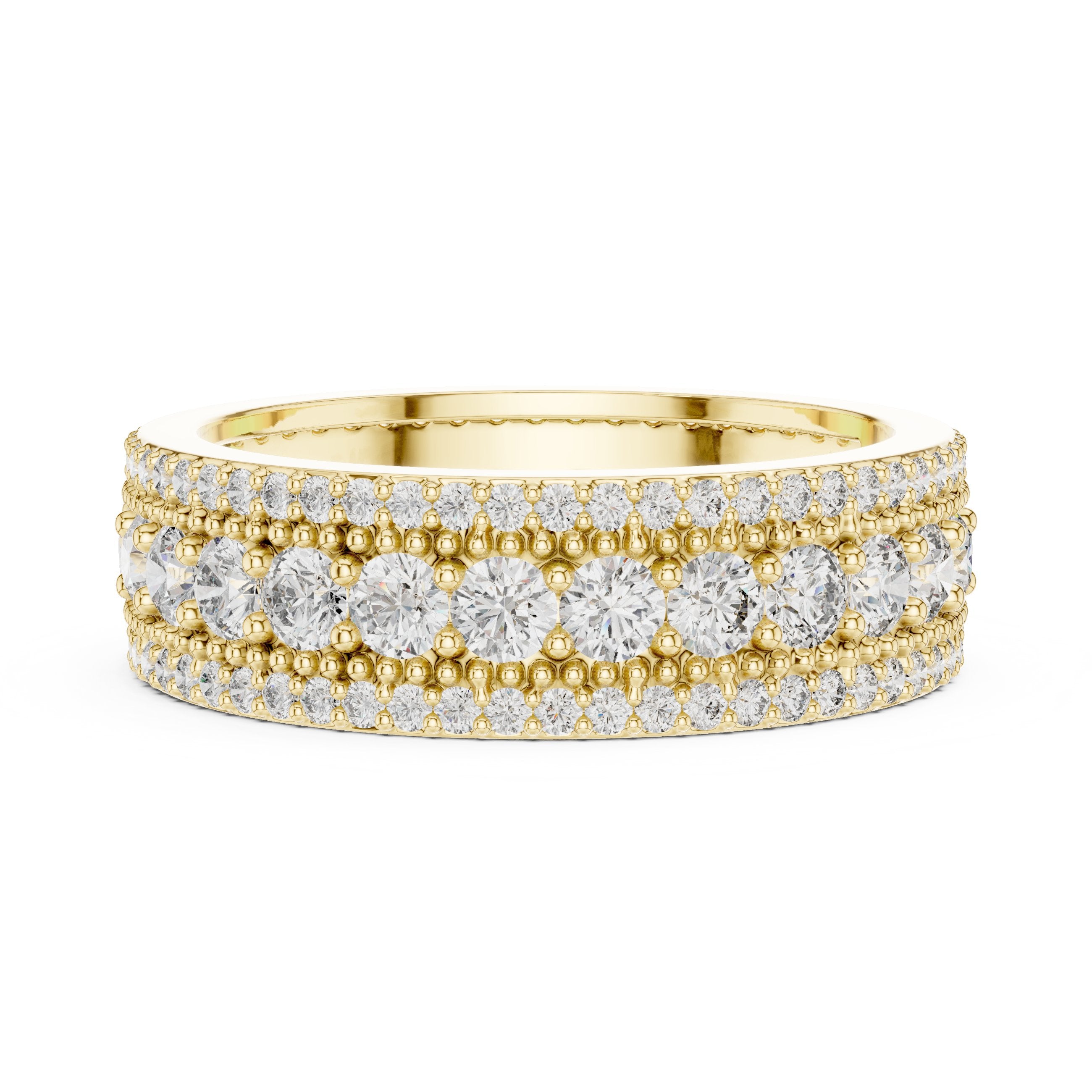 Round Diamond Wide Multi-Row Pavé Anniversary Band in Yellow Gold - VYKA Diamonds