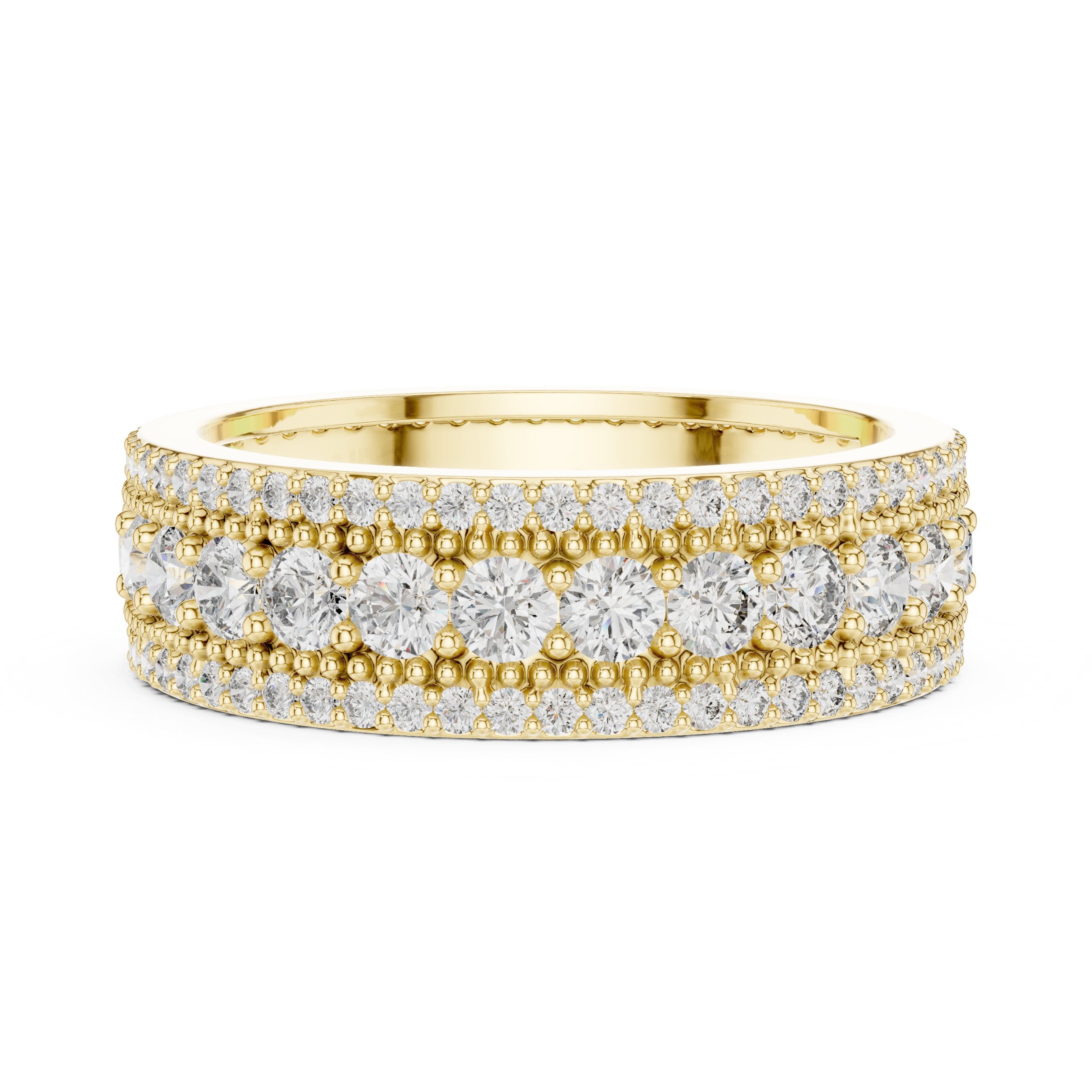 Round Diamond Wide Multi-Row Pavé Anniversary Band in Yellow Gold - VYKA Diamonds