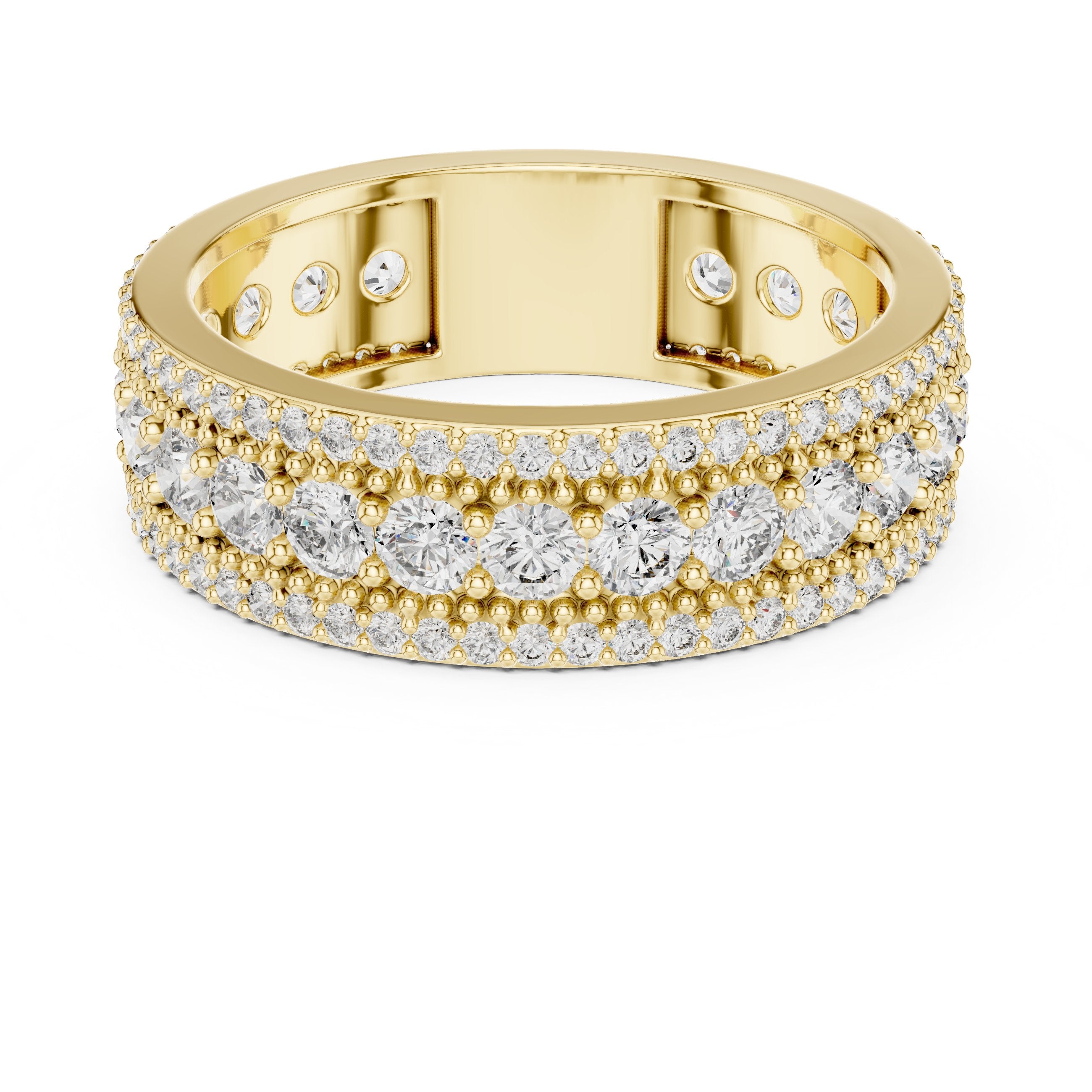 Round Diamond Wide Multi-Row Pavé Anniversary Band in Yellow Gold - VYKA Diamonds
