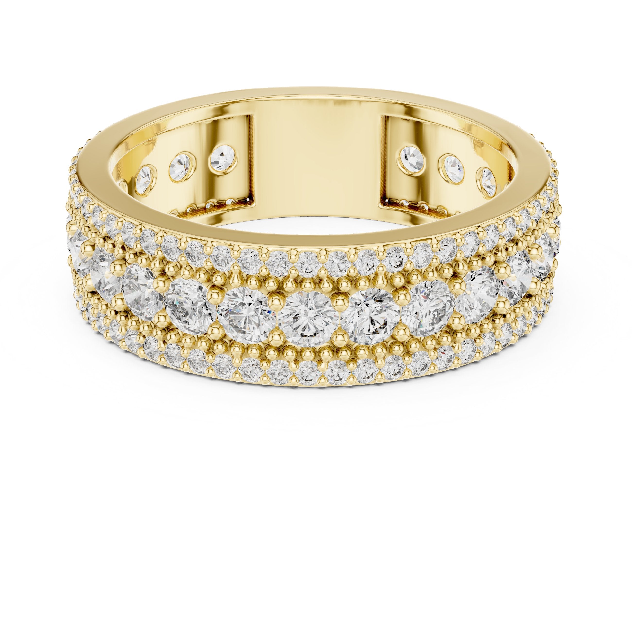 Round Diamond Wide Multi-Row Pavé Anniversary Band in Yellow Gold - VYKA Diamonds
