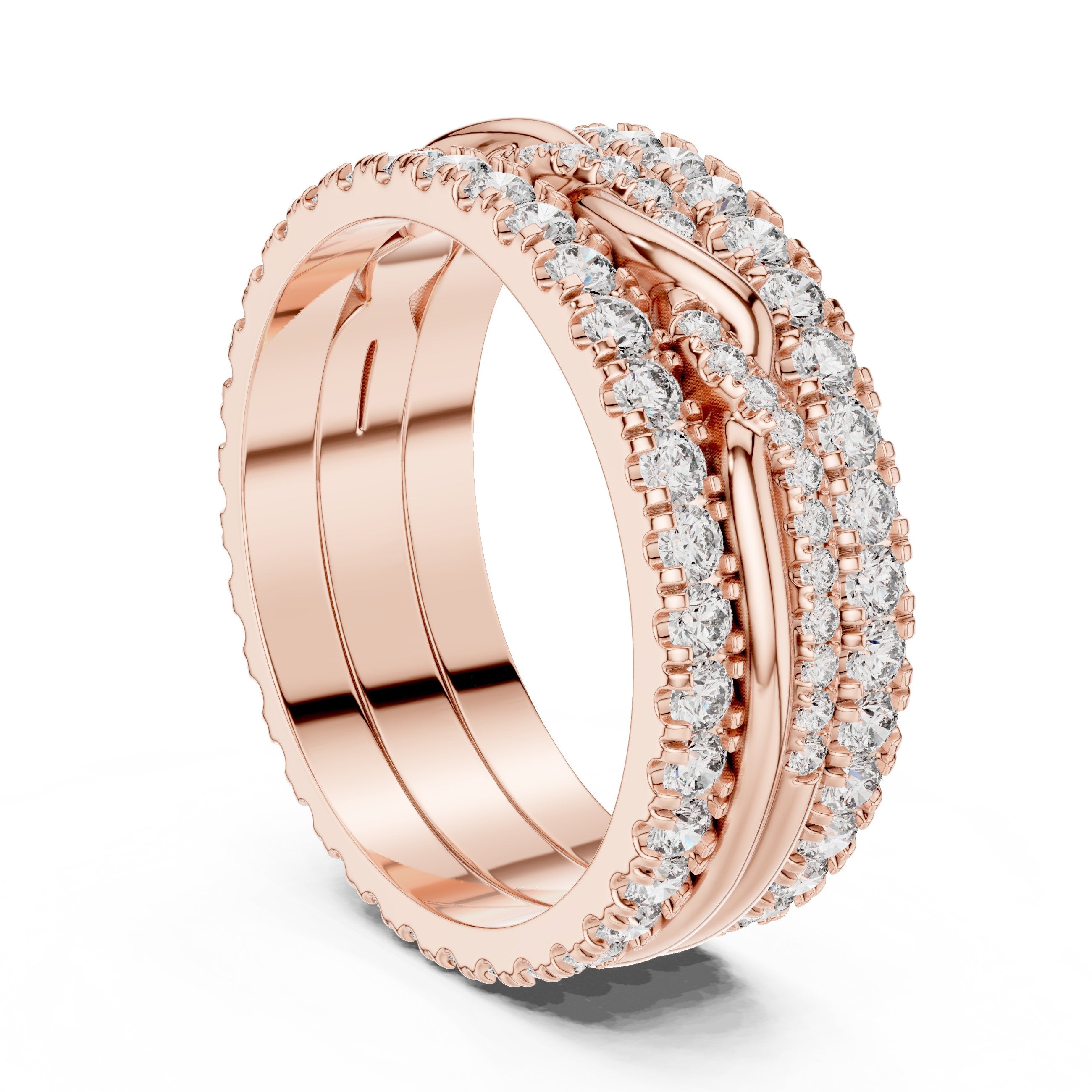 Round Diamond Triple Row Twisted Eternity Band in Rose Gold - VYKA Diamonds