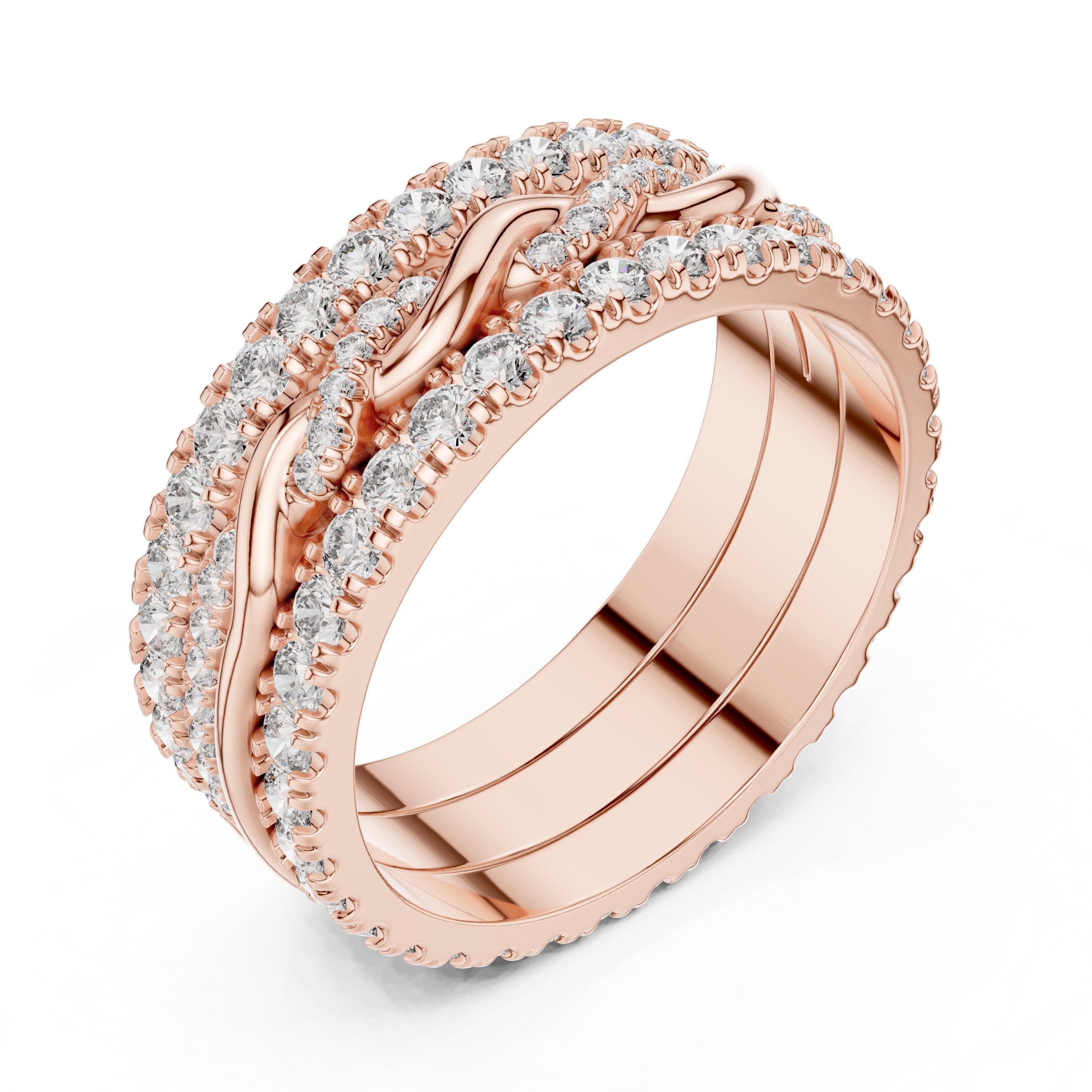 Round Diamond Triple Row Twisted Eternity Band in Rose Gold - VYKA Diamonds