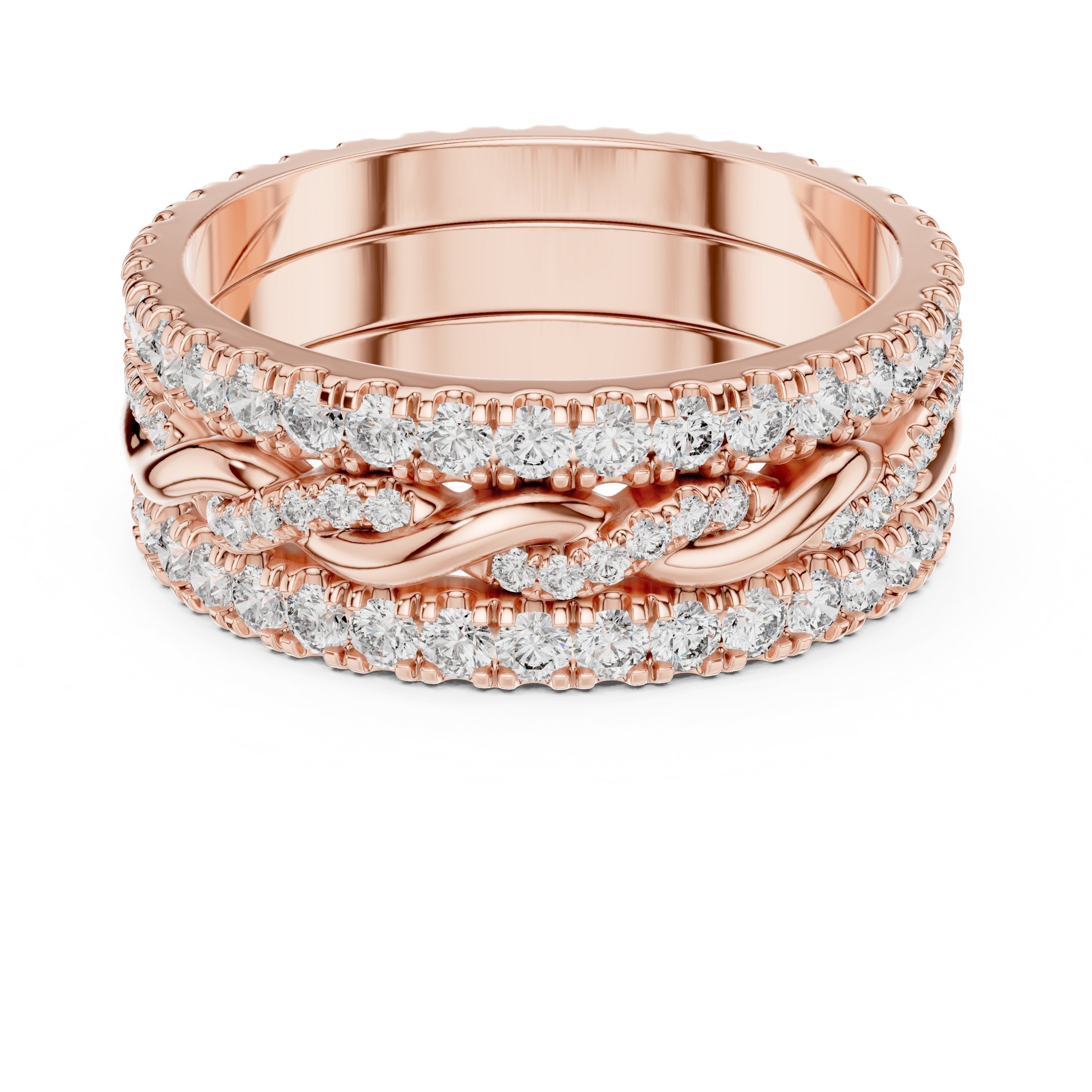 Round Diamond Triple Row Twisted Eternity Band in Rose Gold - VYKA Diamonds
