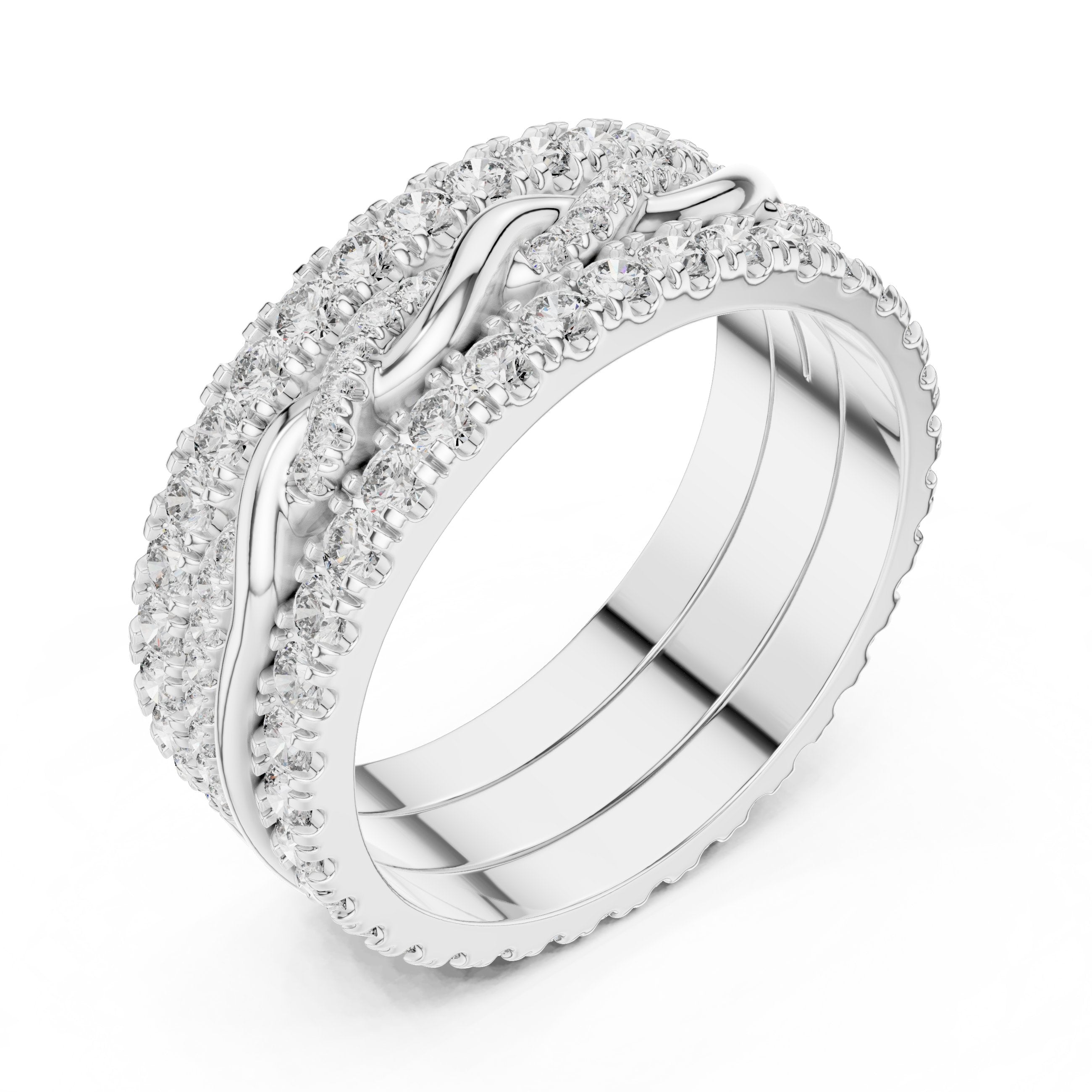 Round Diamond Triple Row Twisted Eternity Band in White Gold - VYKA Diamonds