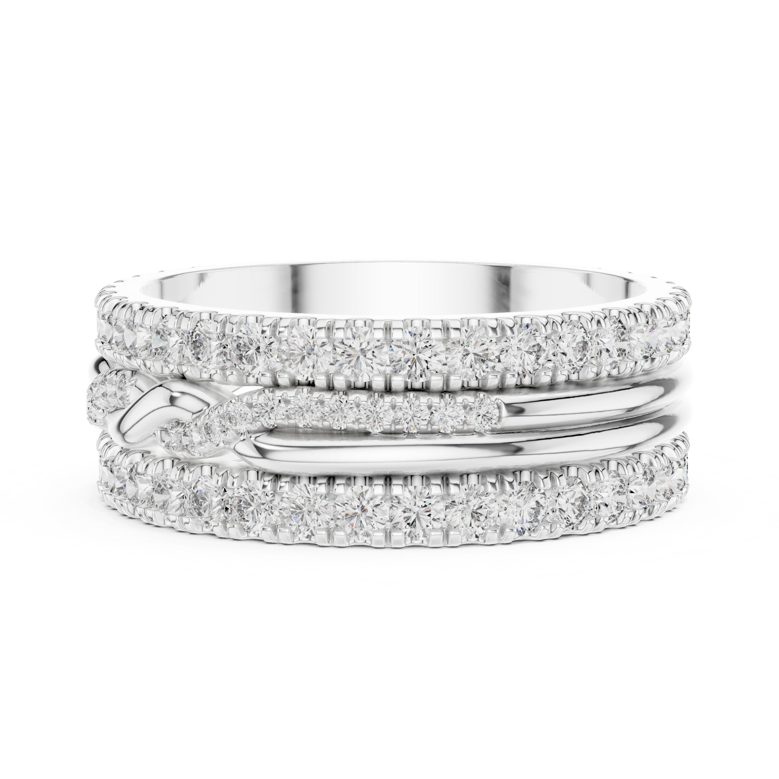 Round Diamond Triple Row Twisted Eternity Band in White Gold - VYKA Diamonds