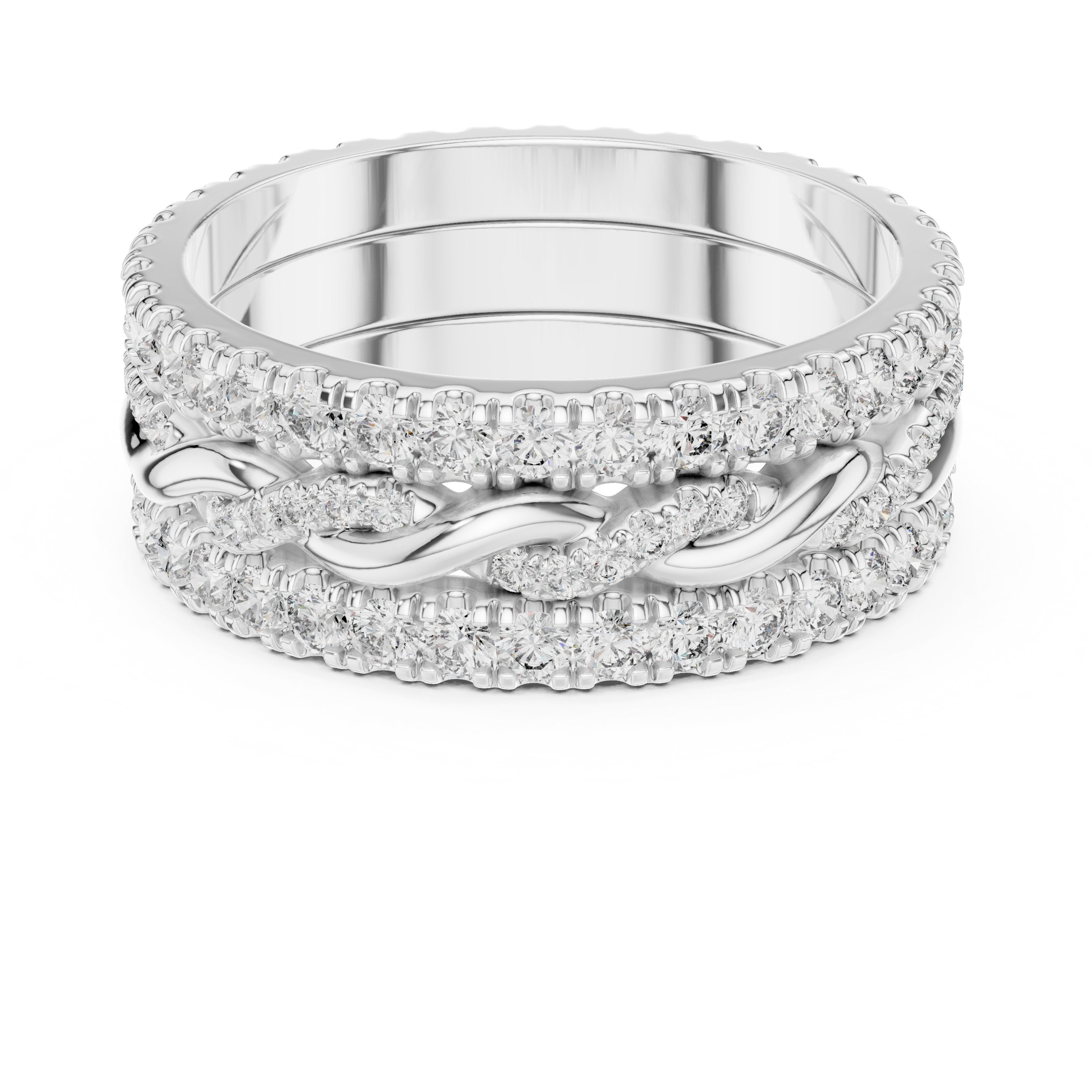 Round Diamond Triple Row Twisted Eternity Band in White Gold - VYKA Diamonds