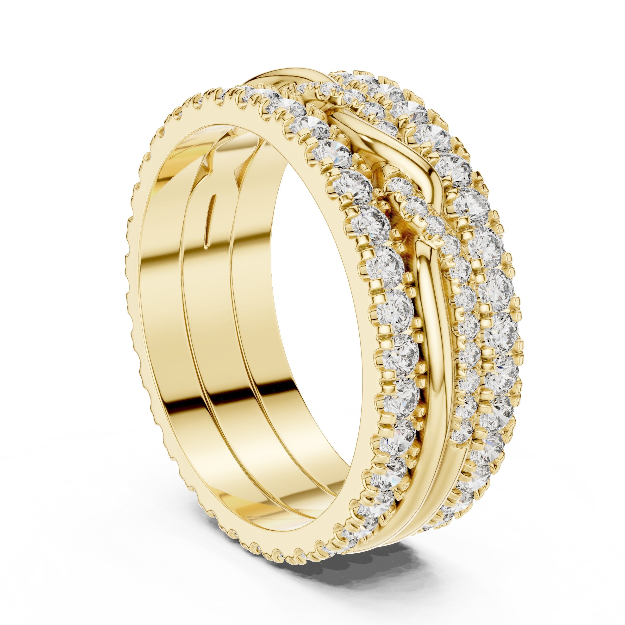 Round Diamond Triple Row Twisted Eternity Band in Yellow Gold - VYKA Diamonds