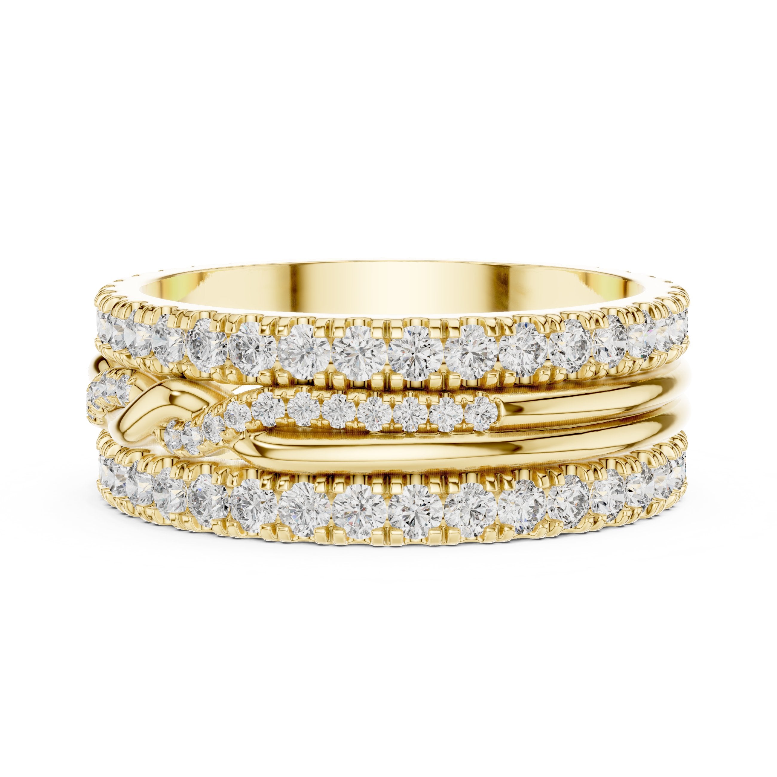 Round Diamond Triple Row Twisted Eternity Band in Yellow Gold - VYKA Diamonds