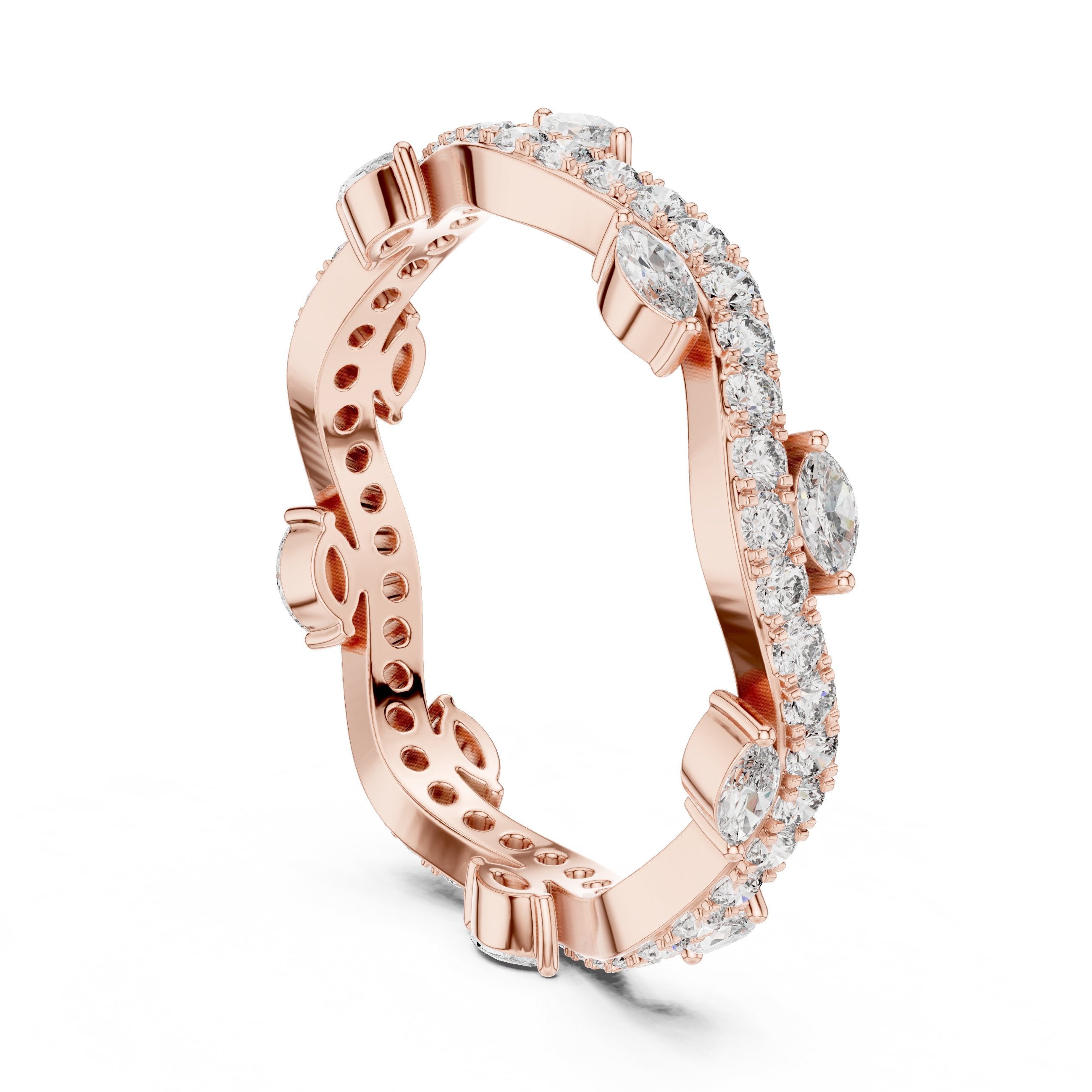 Marquise and Round Split Shank Diamond Engagement Ring in Rose Gold - VYKA Diamonds