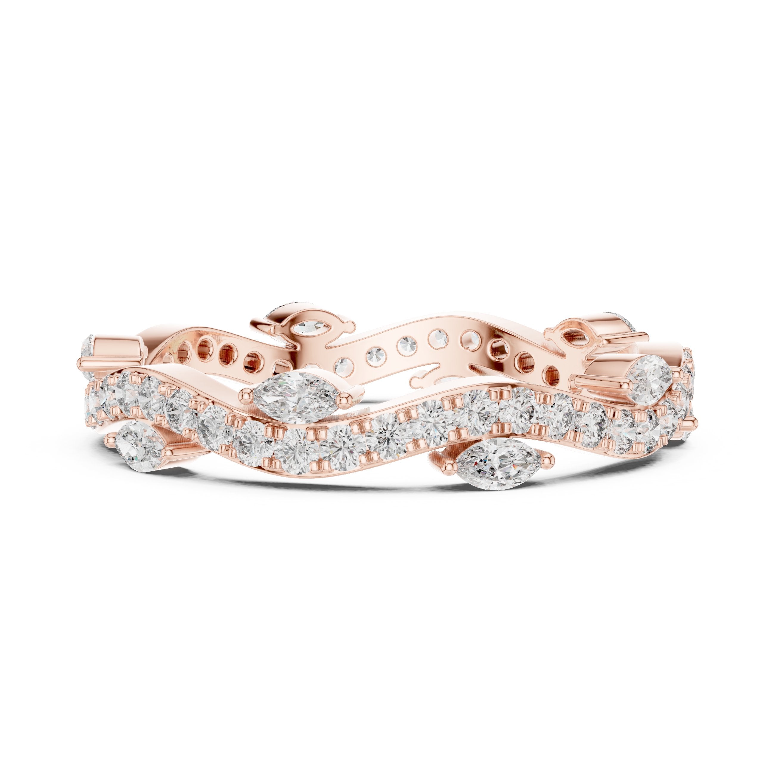 Marquise and Round Split Shank Diamond Engagement Ring in Rose Gold - VYKA Diamonds