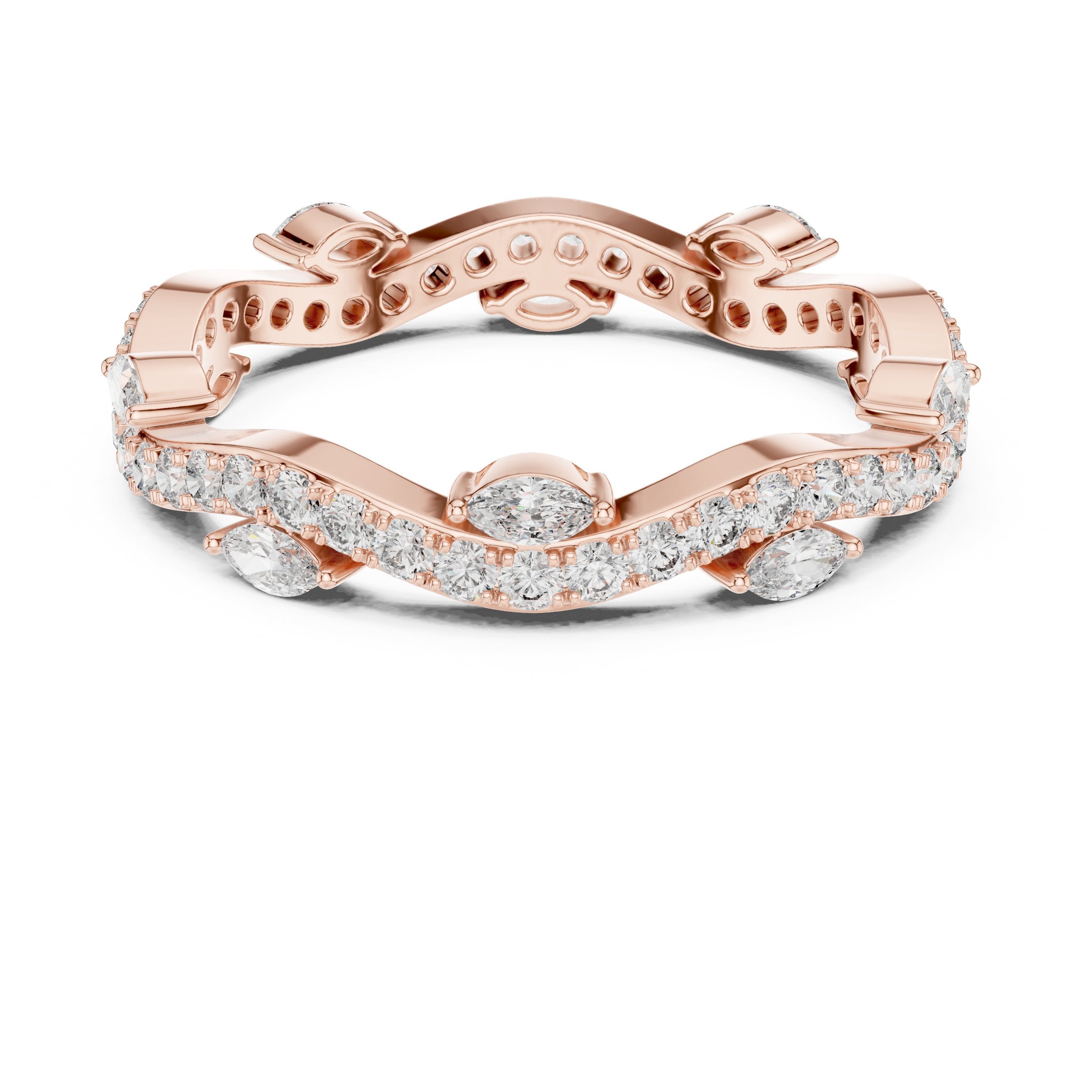 Marquise and Round Split Shank Diamond Engagement Ring in Rose Gold - VYKA Diamonds