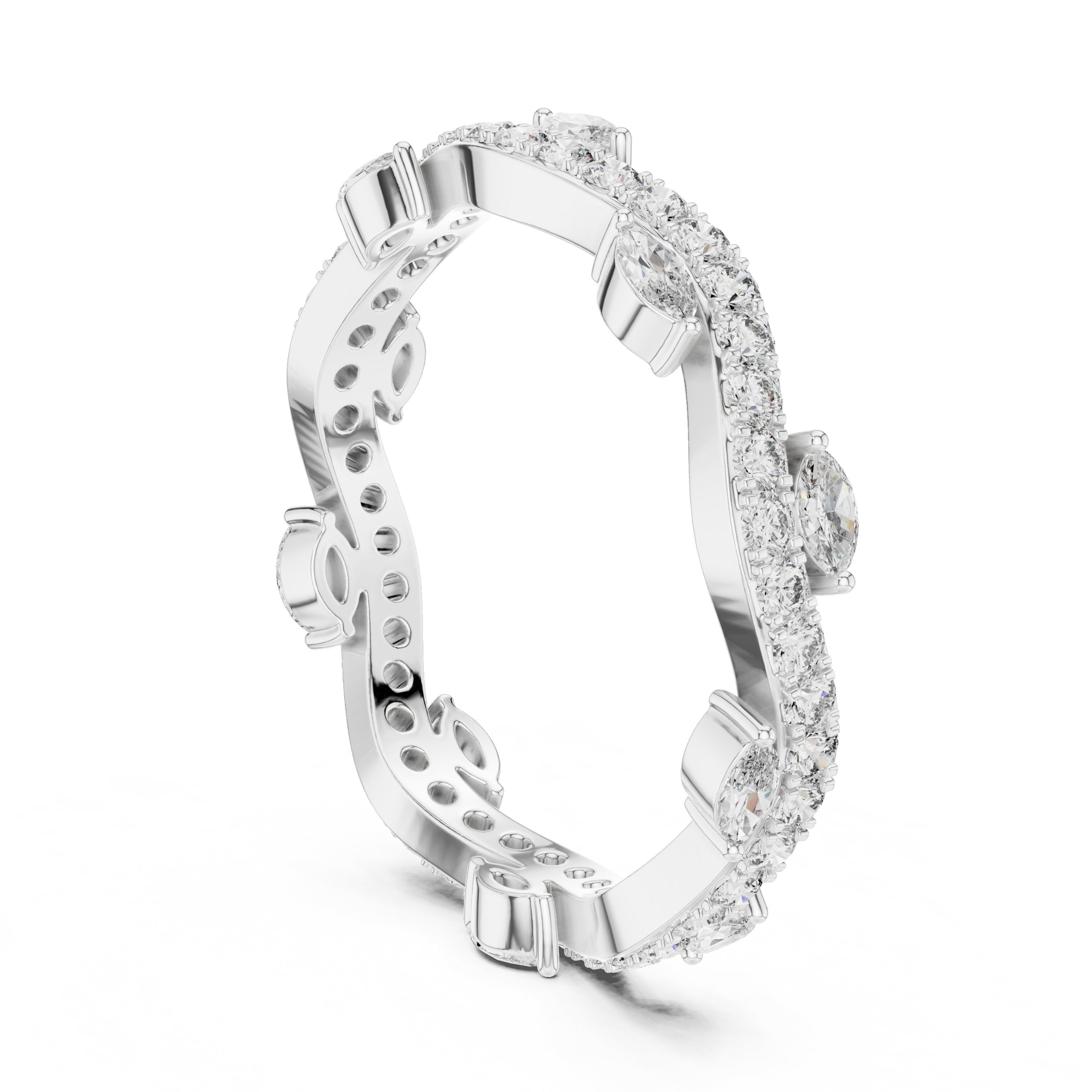 Marquise and Round Split Shank Diamond Engagement Ring in White Gold - VYKA Diamonds