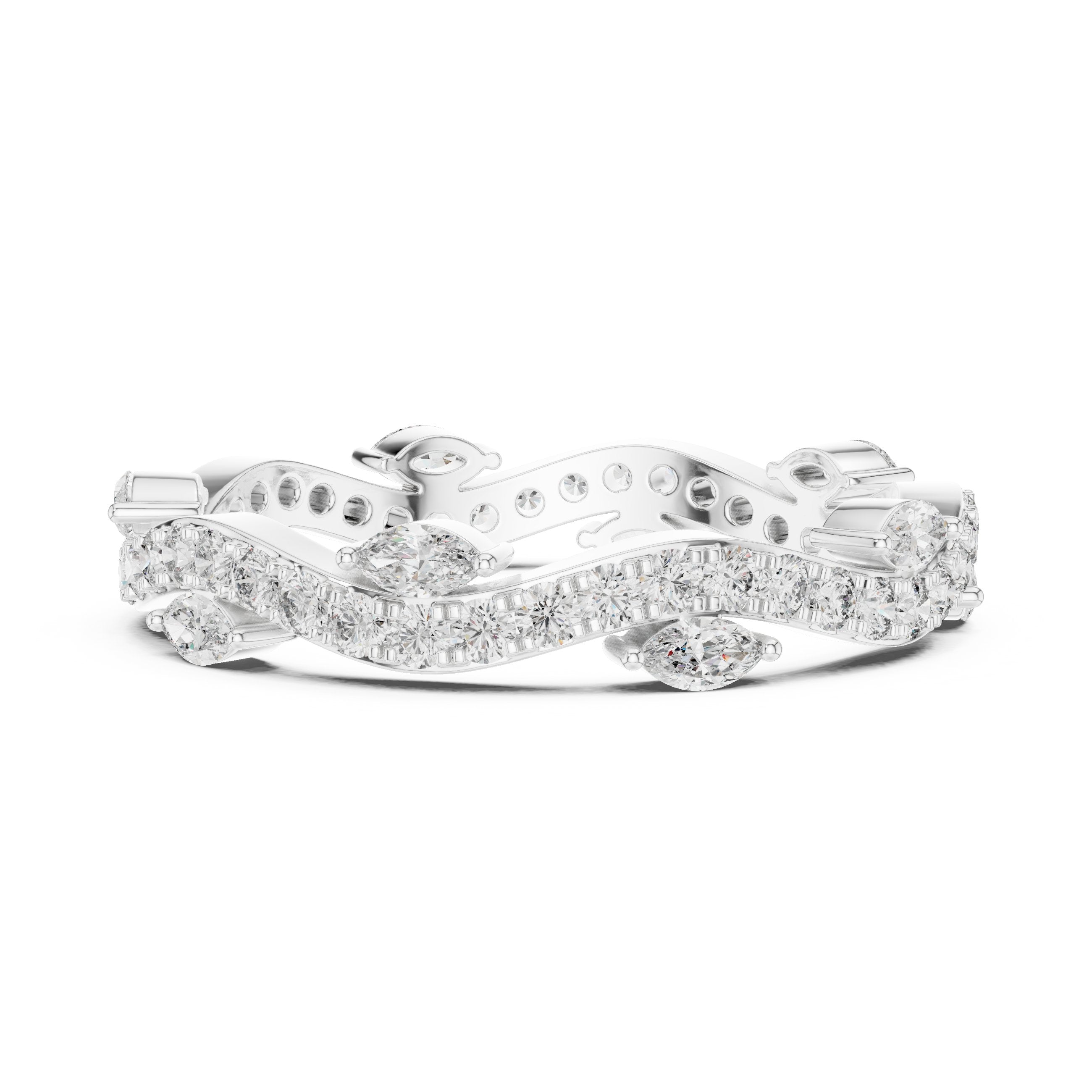Marquise and Round Split Shank Diamond Engagement Ring in White Gold - VYKA Diamonds