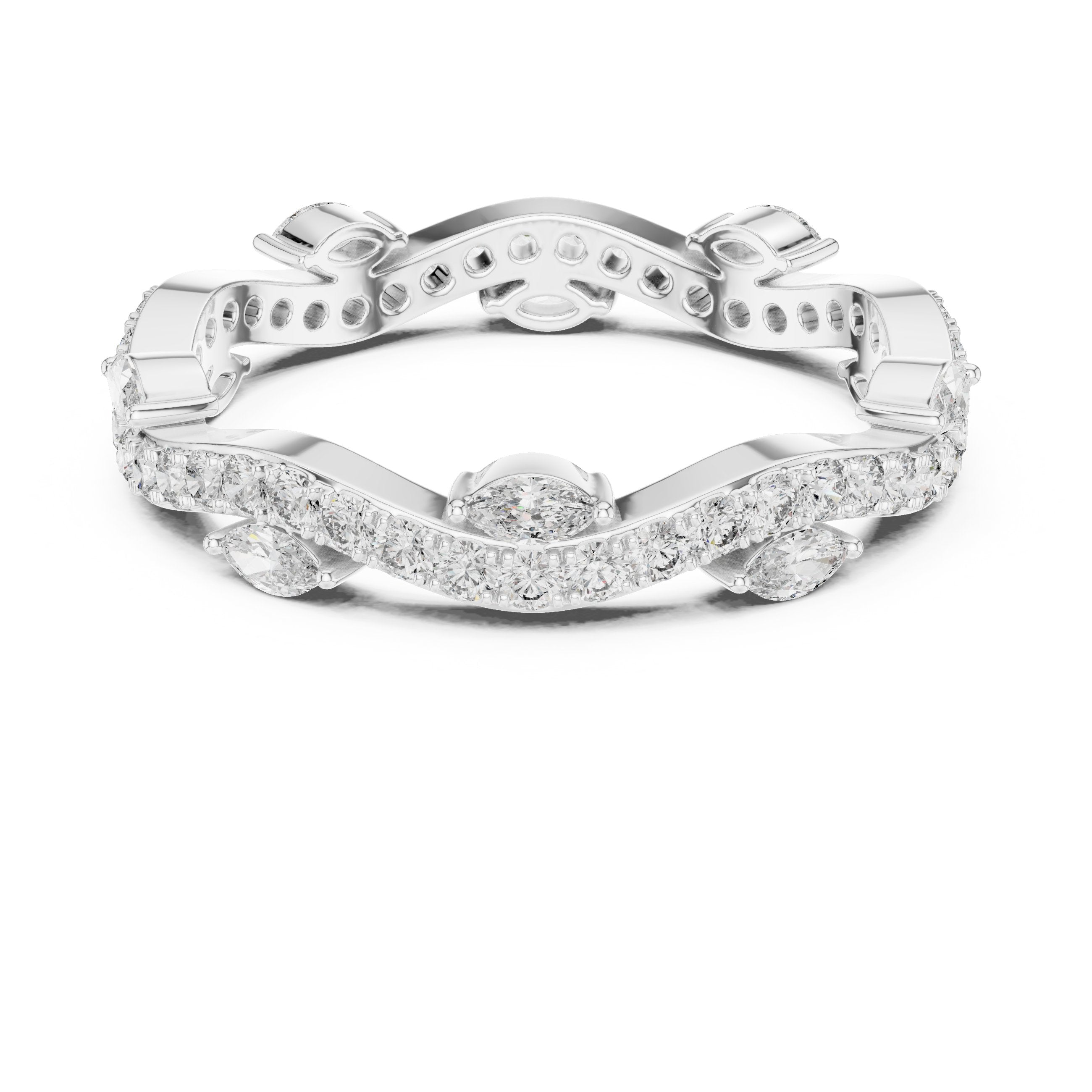 Marquise and Round Split Shank Diamond Engagement Ring in White Gold - VYKA Diamonds