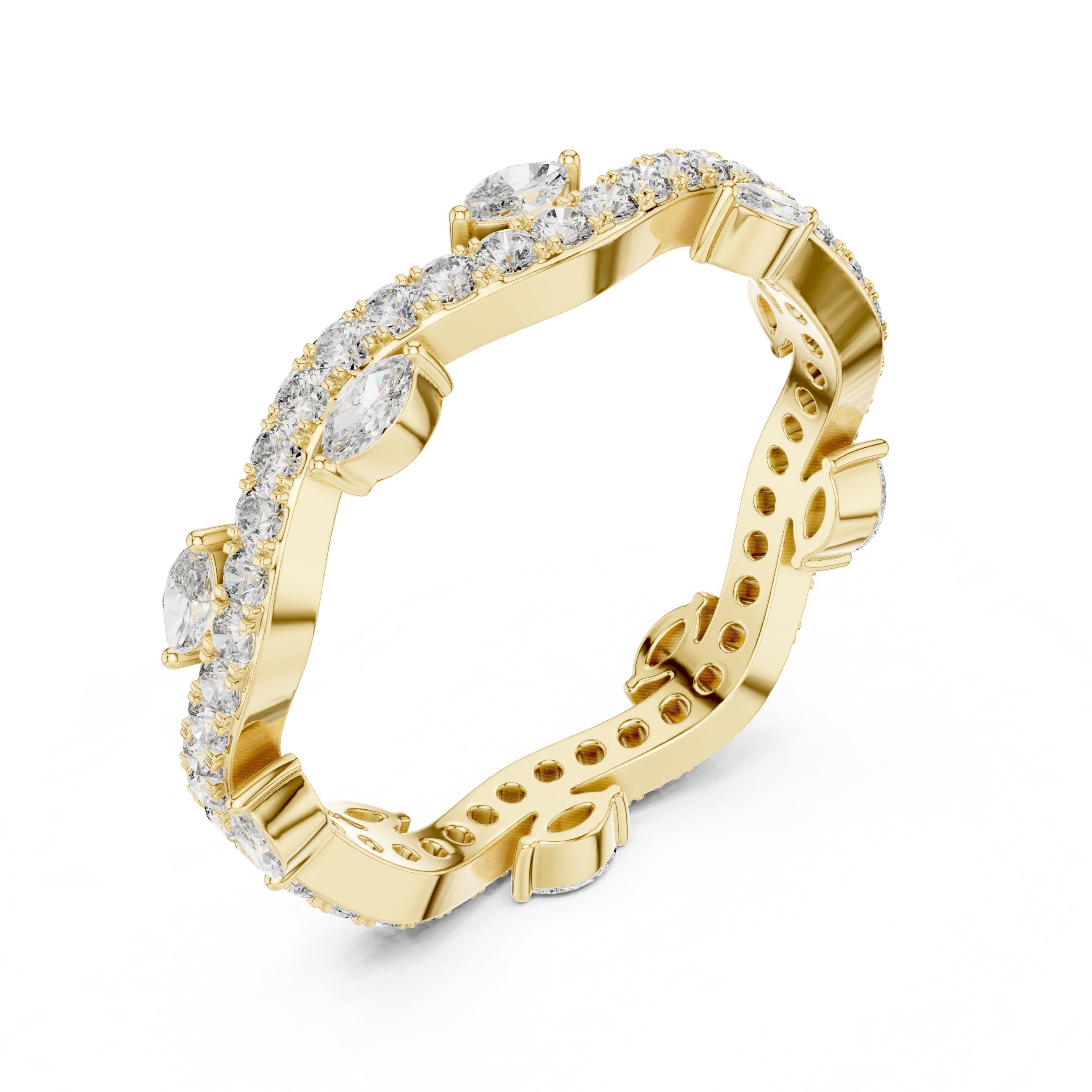 Marquise and Round Split Shank Diamond Engagement Ring in Yellow Gold - VYKA Diamonds