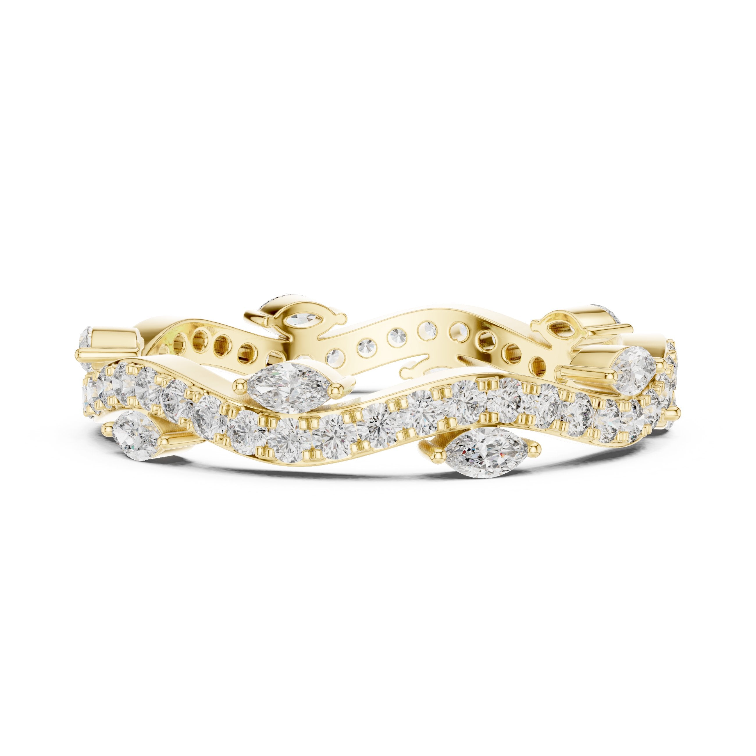 Marquise and Round Split Shank Diamond Engagement Ring in Yellow Gold - VYKA Diamonds