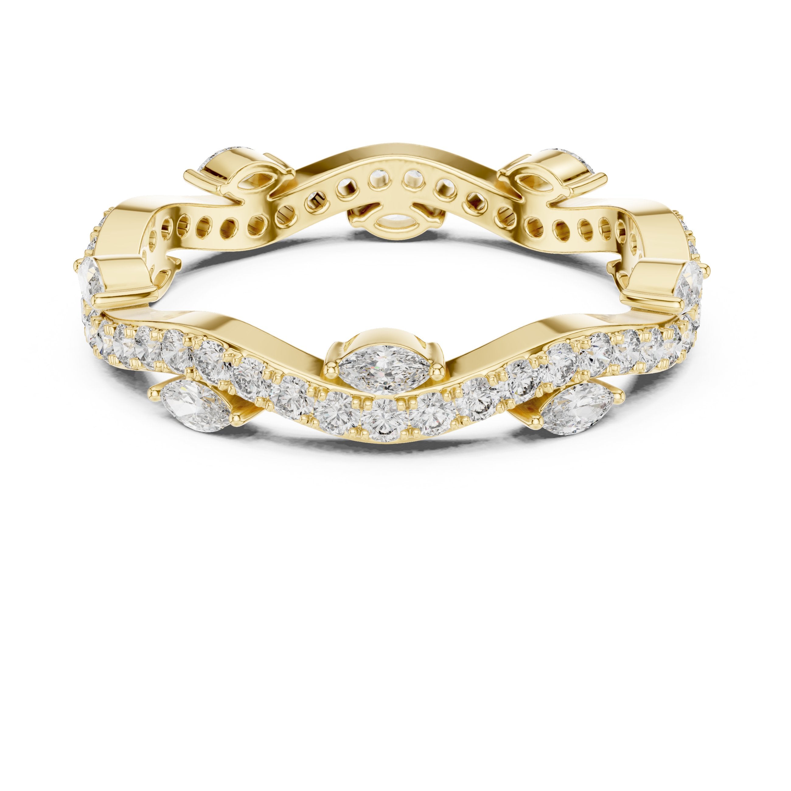 Marquise and Round Split Shank Diamond Engagement Ring in Yellow Gold - VYKA Diamonds