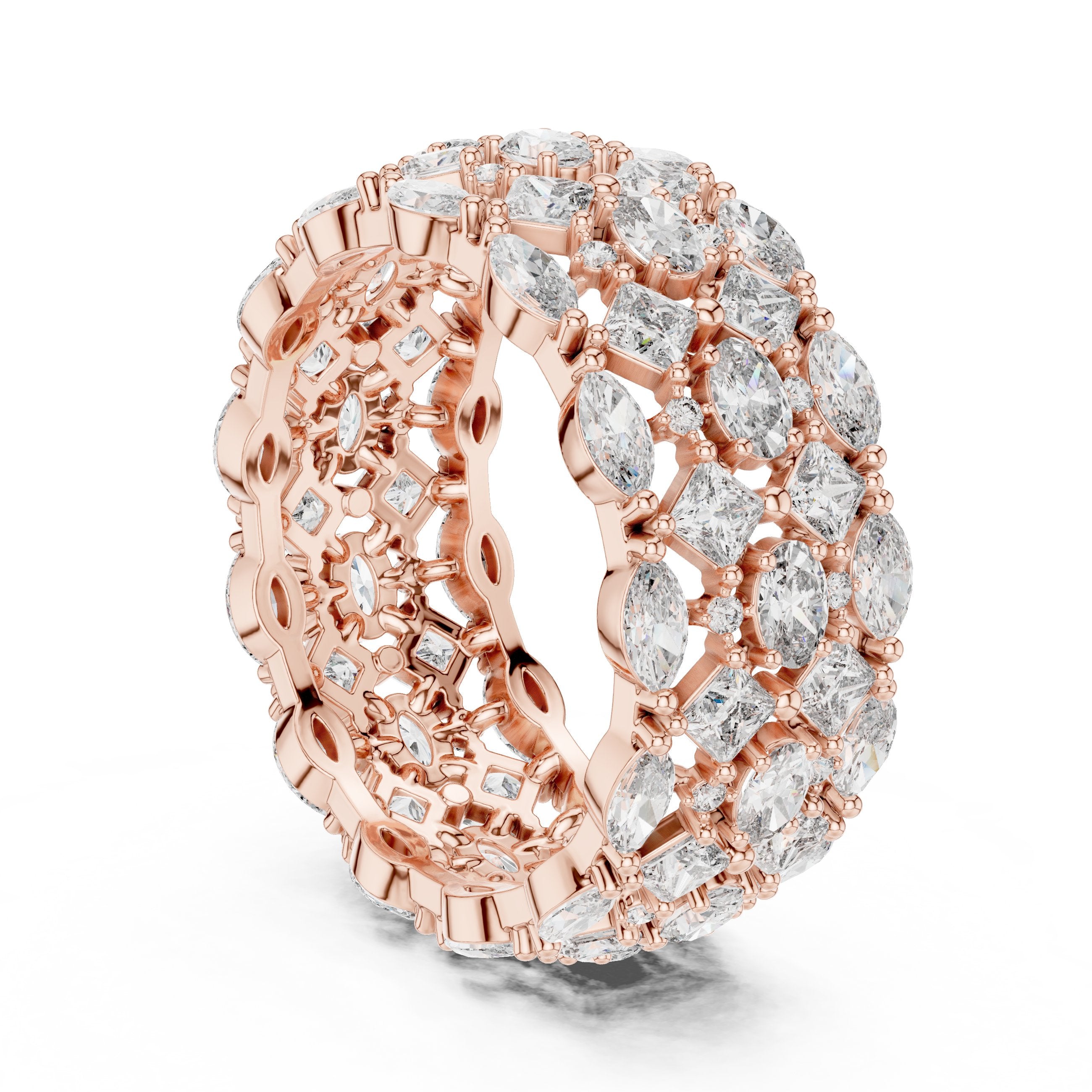 Mixed Shape Diamond Wide Multi-Row Anniversary Band in Rose Gold - VYKA Diamonds