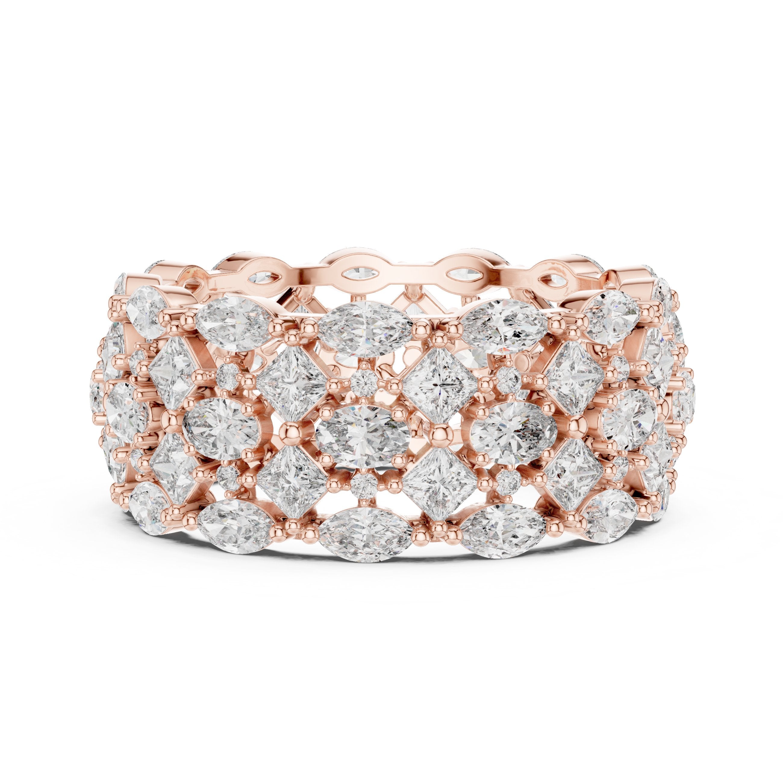 Mixed Shape Diamond Wide Multi-Row Anniversary Band in Rose Gold - VYKA Diamonds