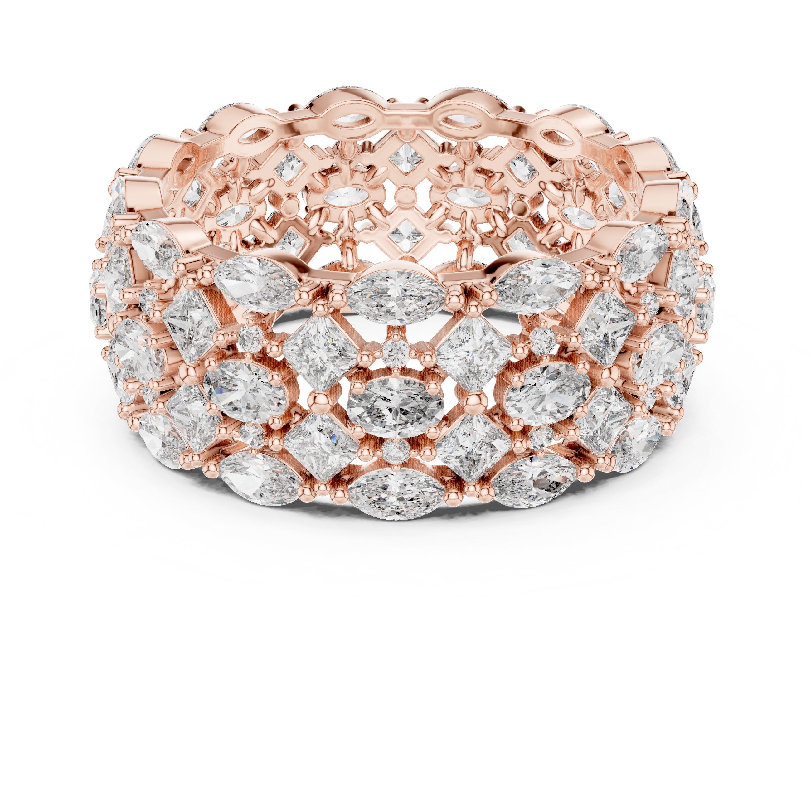 Mixed Shape Diamond Wide Multi-Row Anniversary Band in Rose Gold - VYKA Diamonds