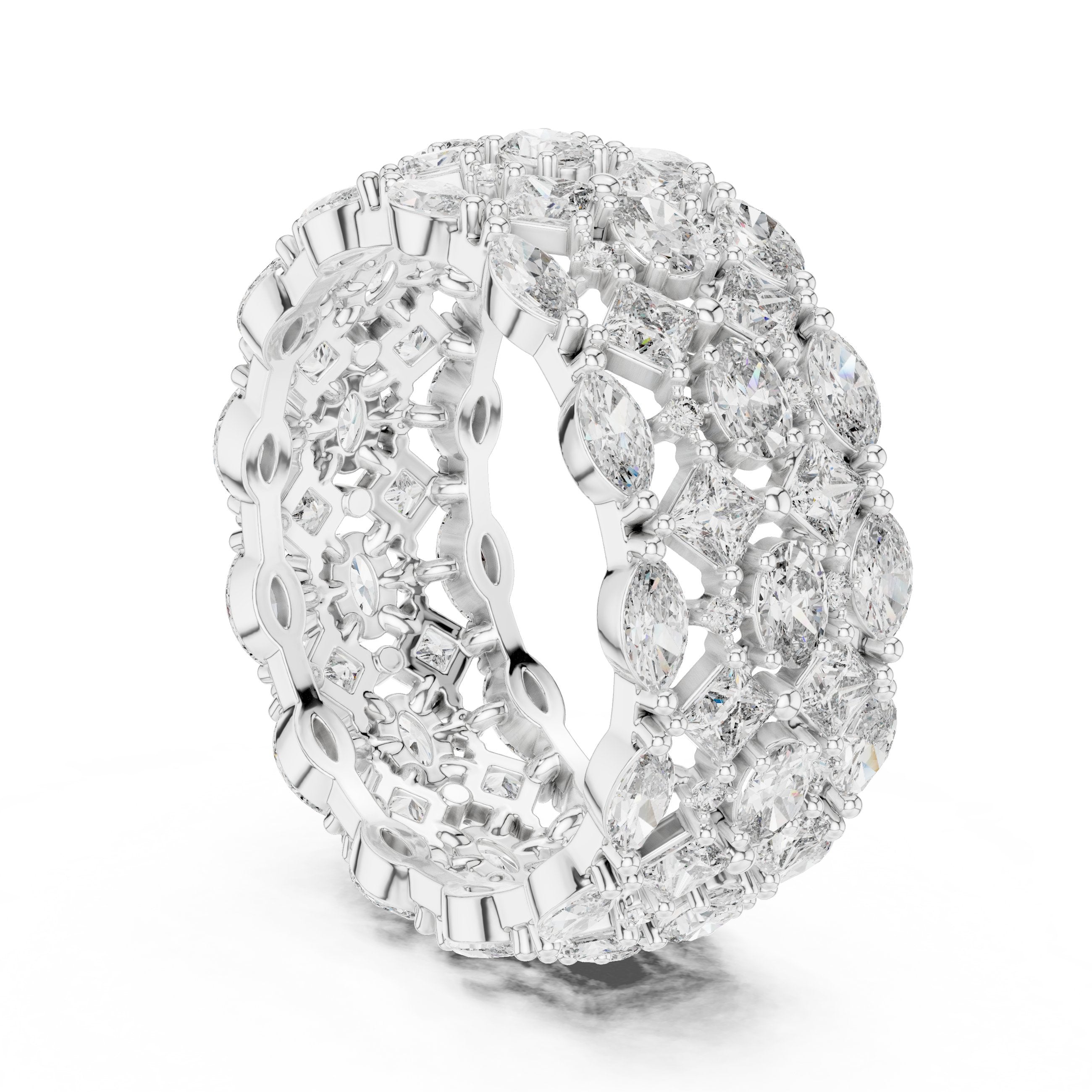 Mixed Shape Diamond Wide Multi-Row Anniversary Band in White Gold - VYKA Diamonds