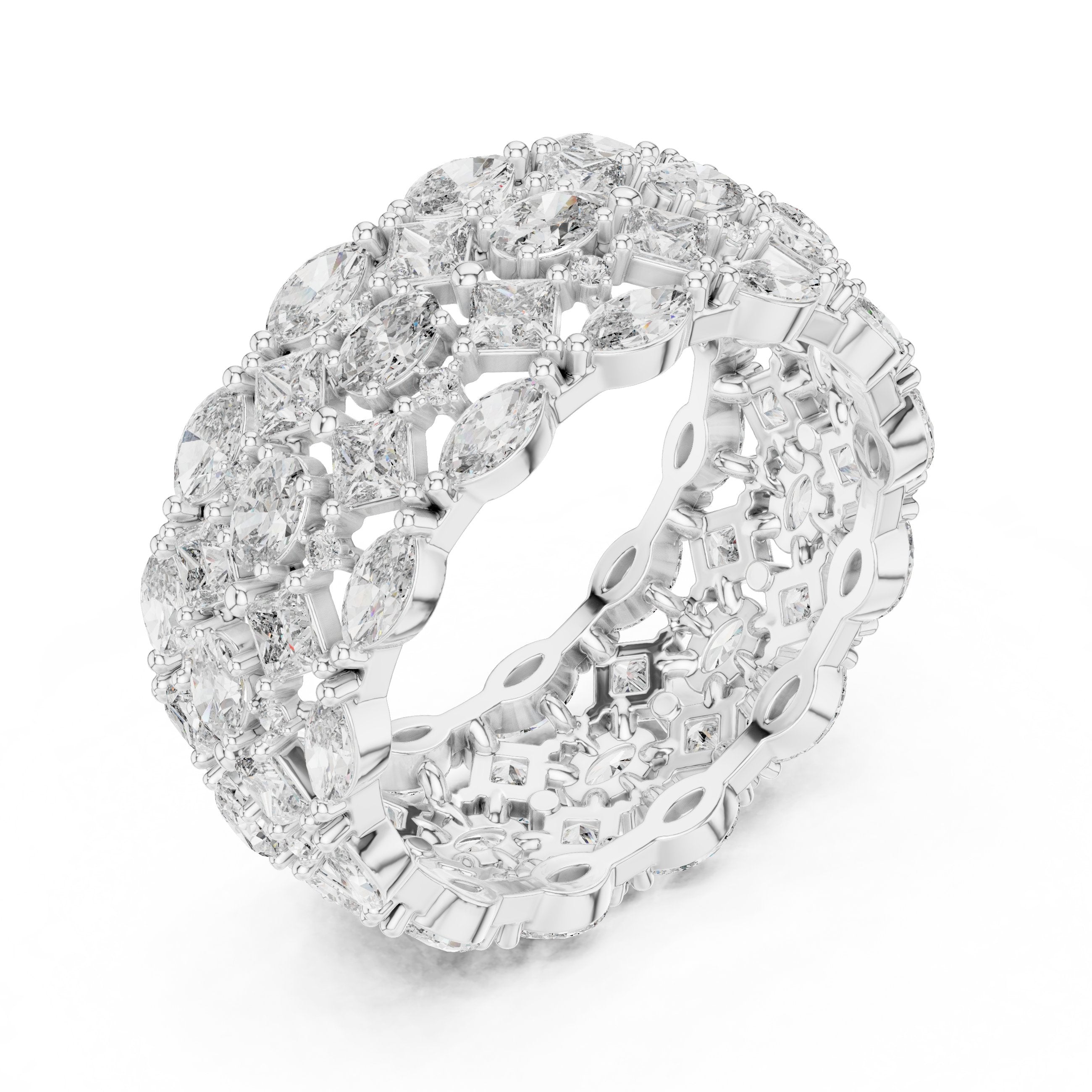 Mixed Shape Diamond Wide Multi-Row Anniversary Band in White Gold - VYKA Diamonds