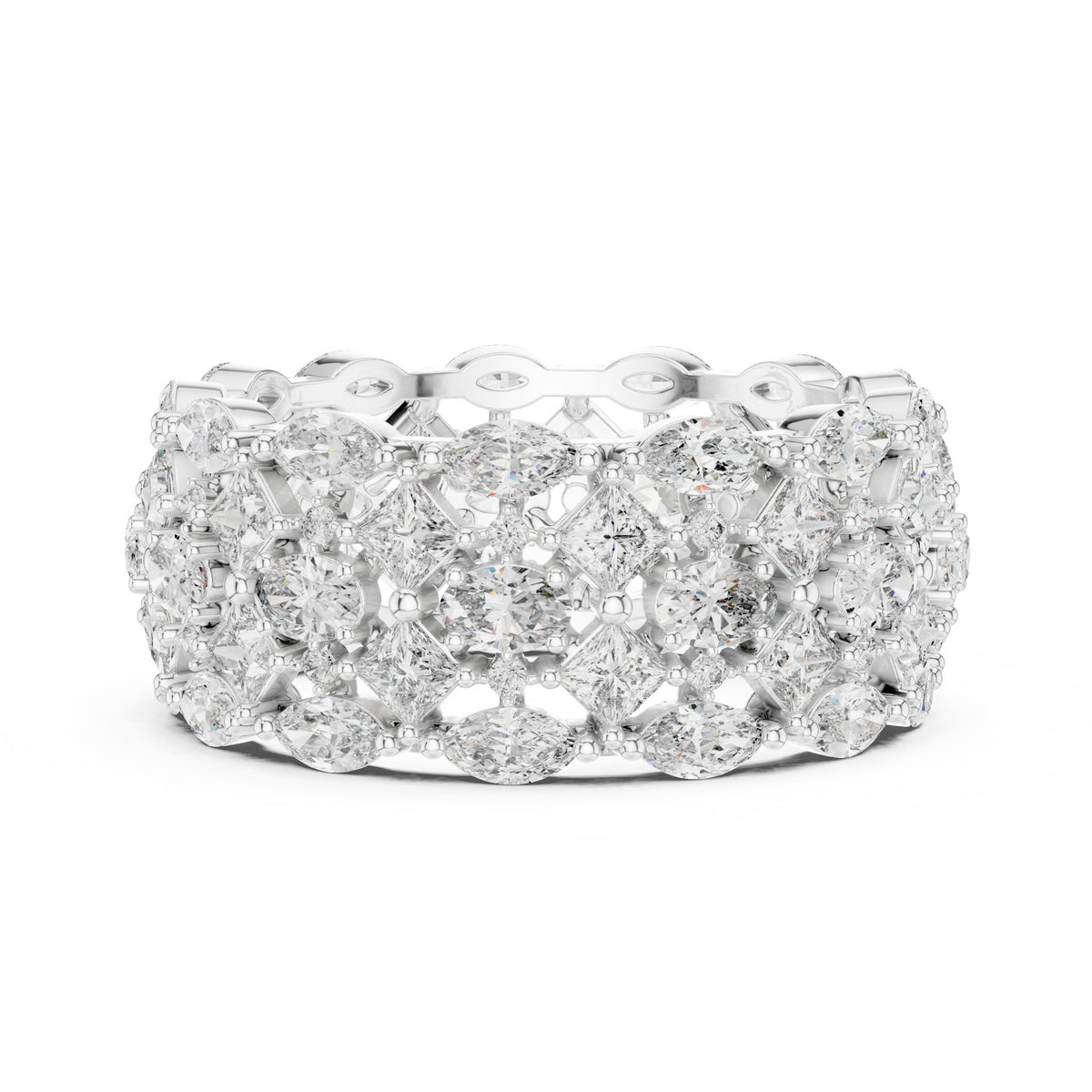 Mixed Shape Diamond Wide Multi-Row Anniversary Band