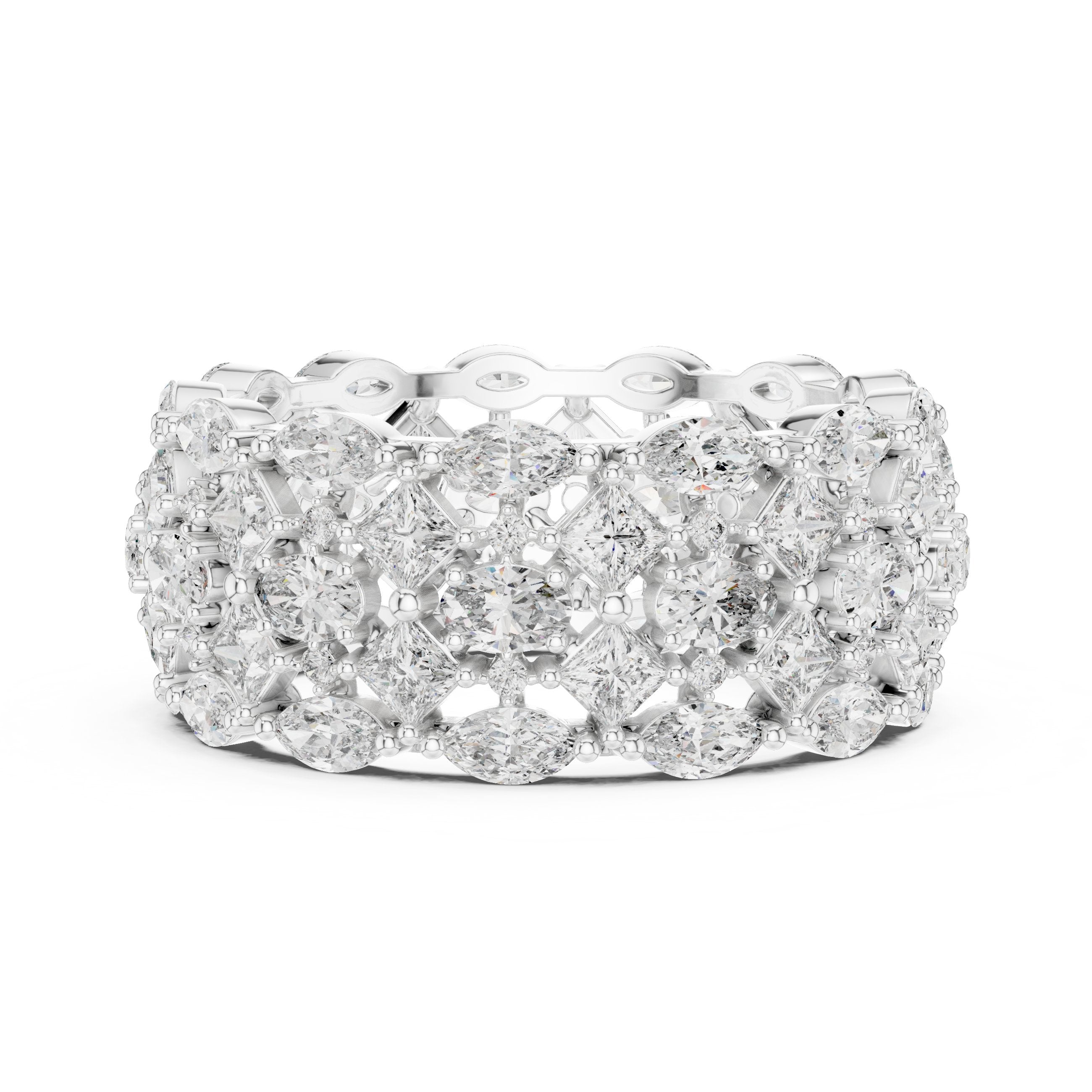 Mixed Shape Diamond Wide Multi-Row Anniversary Band in White Gold - VYKA Diamonds