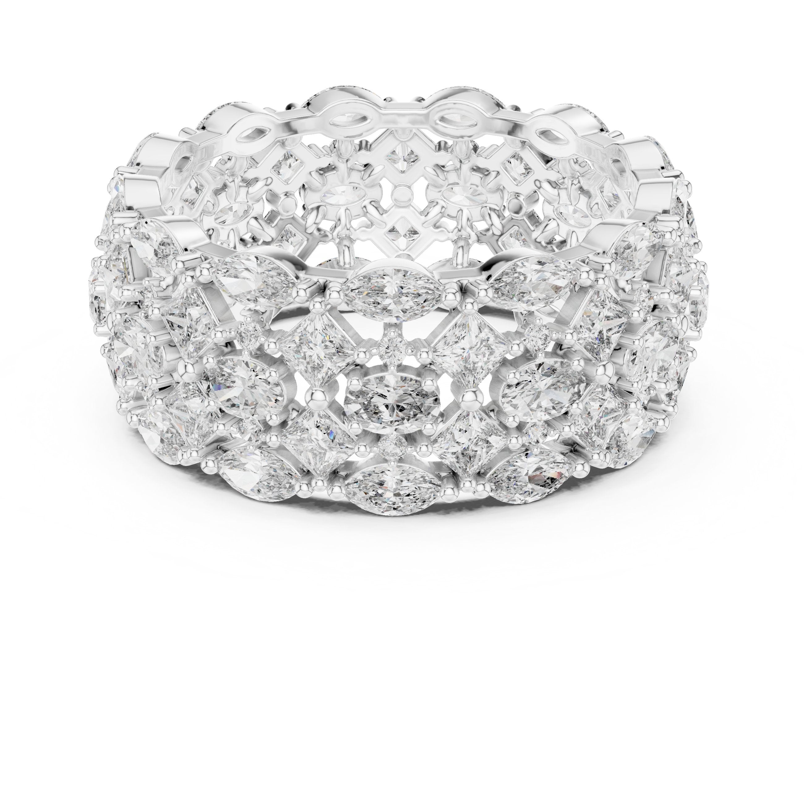 Mixed Shape Diamond Wide Multi-Row Anniversary Band in White Gold - VYKA Diamonds