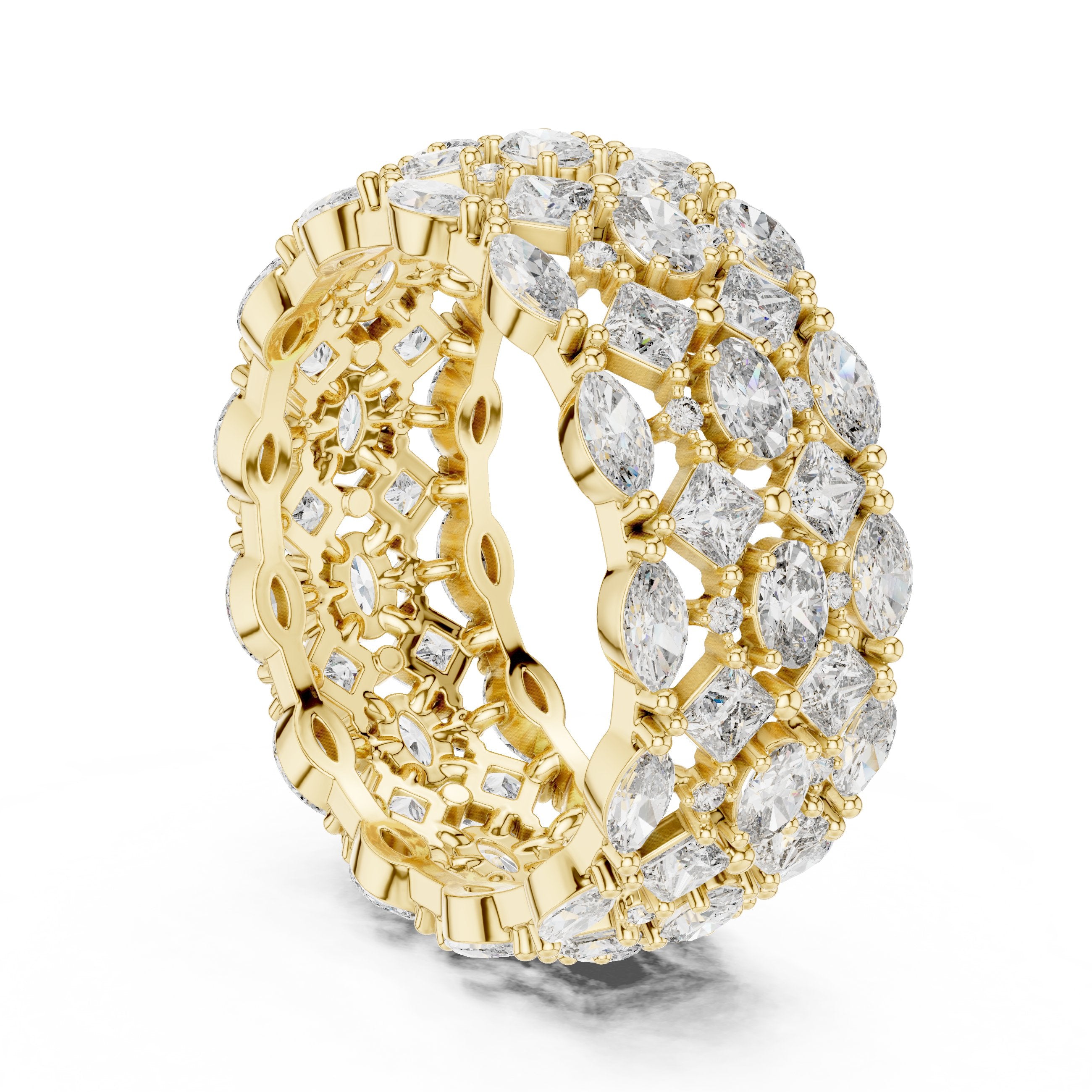 Mixed Shape Diamond Wide Multi-Row Anniversary Band in Yellow Gold - VYKA Diamonds