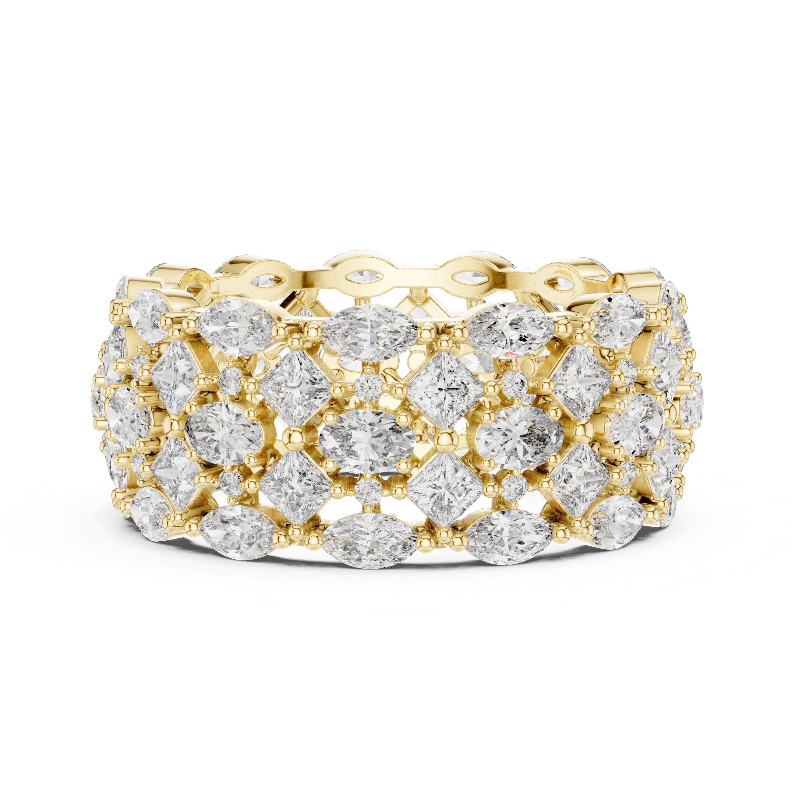 Mixed Shape Diamond Wide Multi-Row Anniversary Band in Yellow Gold - VYKA Diamonds