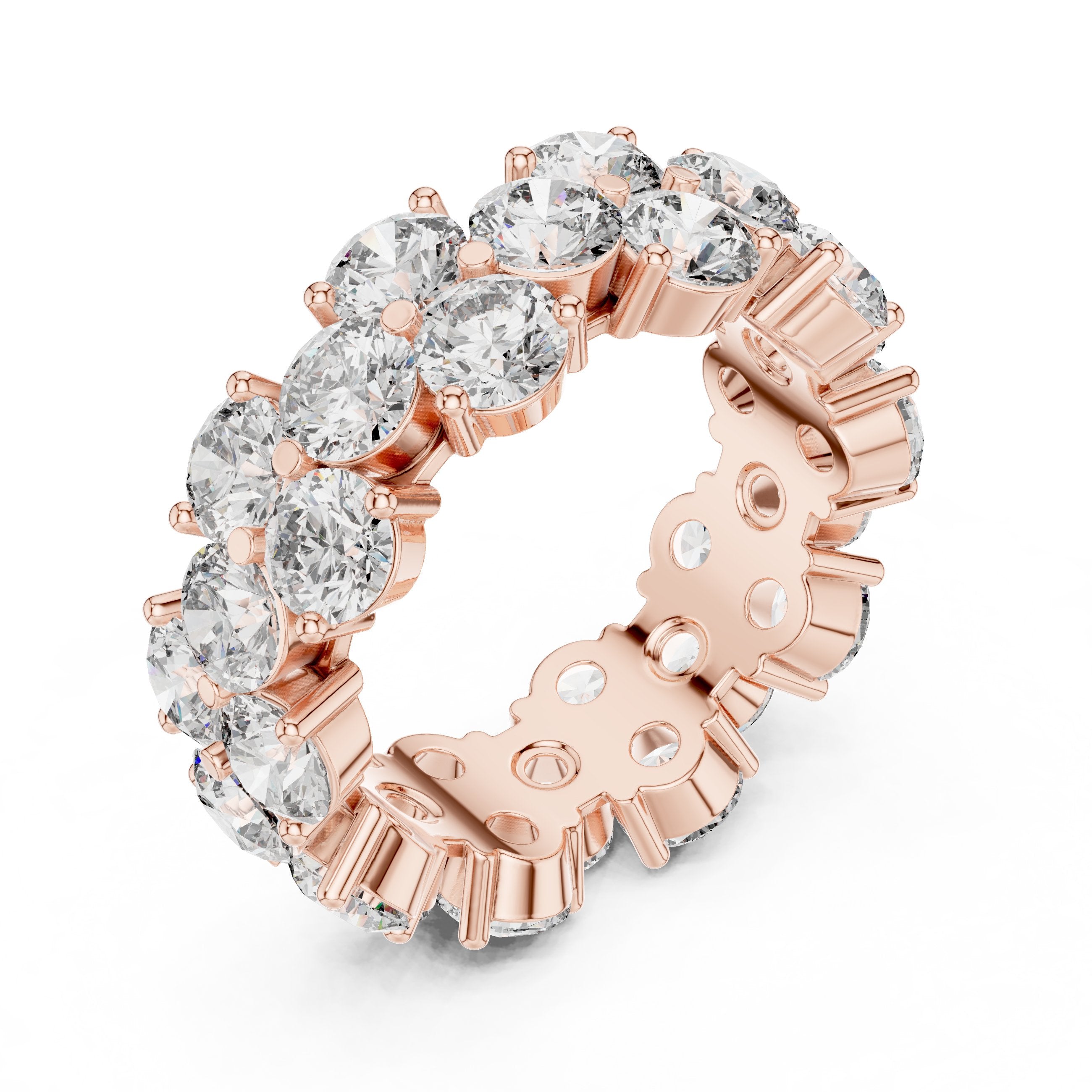 Round Diamond Shared Prong Eternity Band in Rose Gold - VYKA Diamonds