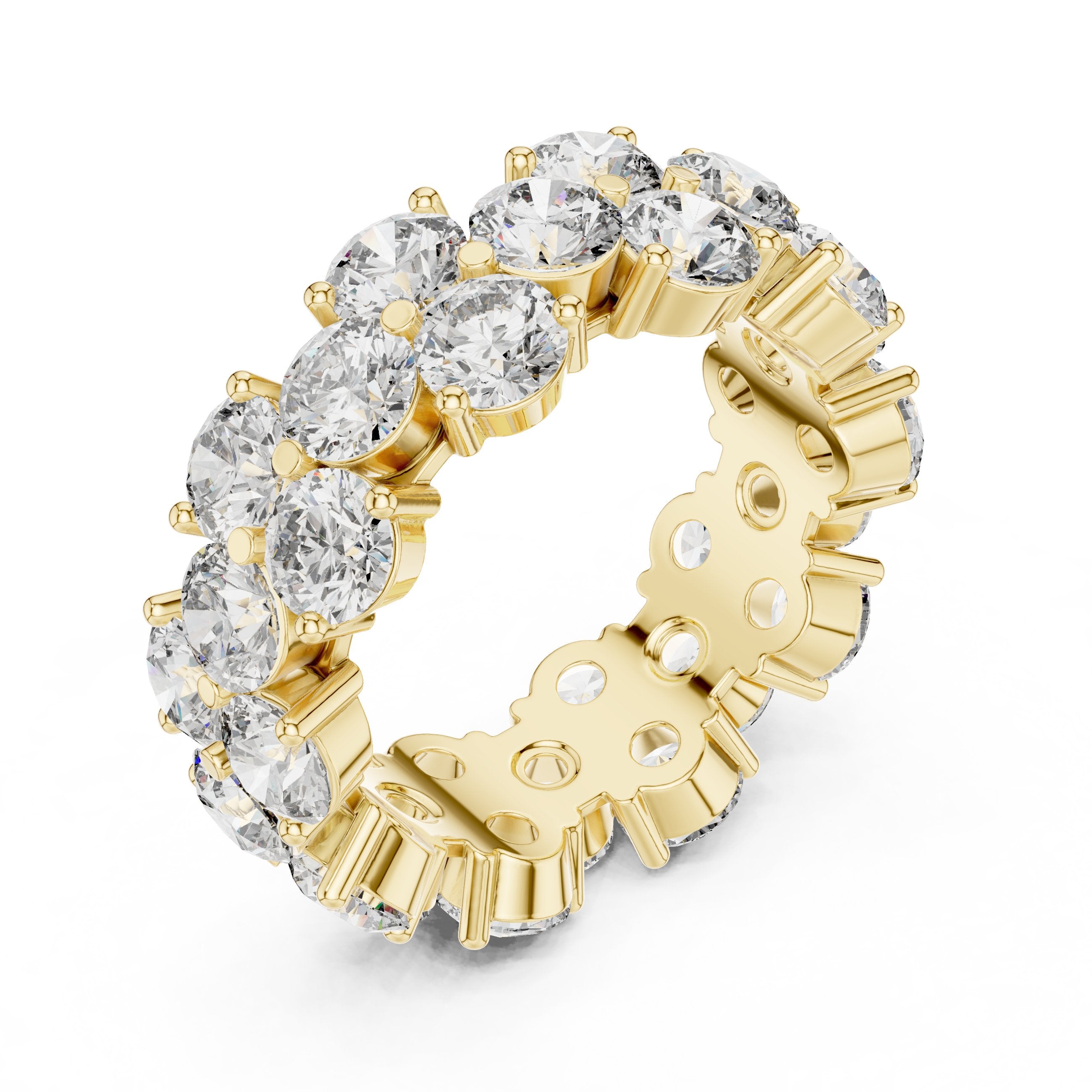 Round Diamond Shared Prong Eternity Band in Yellow Gold - VYKA Diamonds