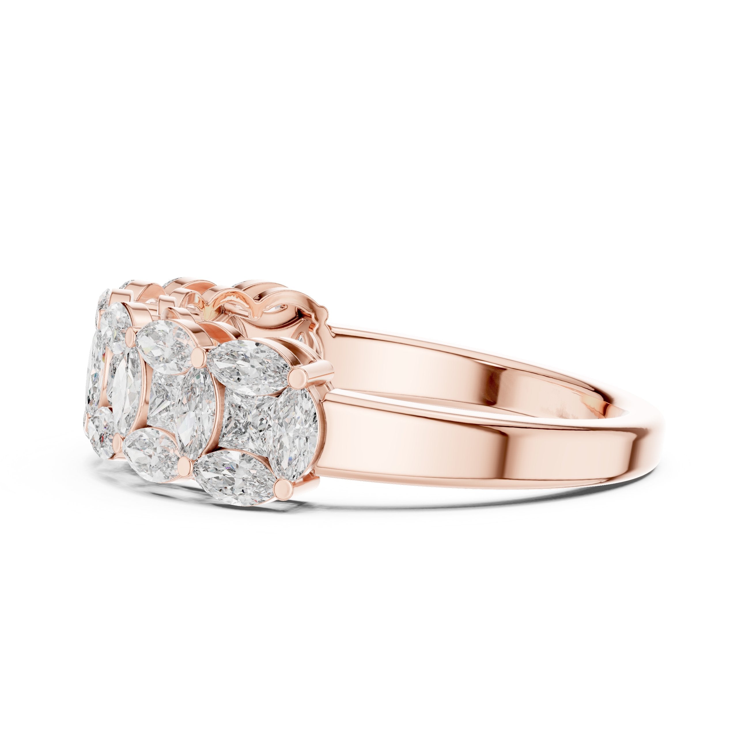 Marquise Cut East-West Diamond Wide Anniversary Band in Rose Gold - VYKA Diamonds