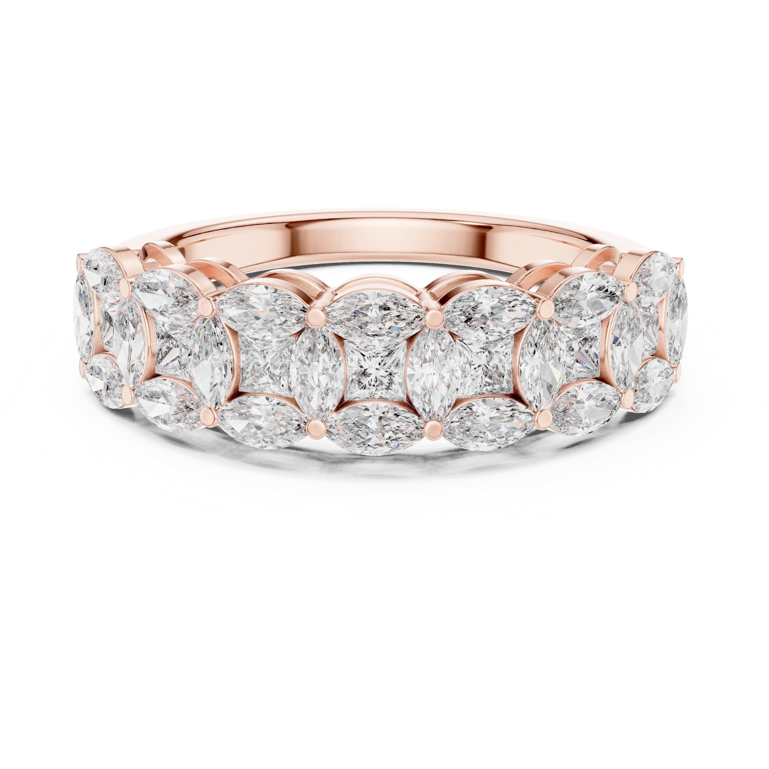 Marquise Cut East-West Diamond Wide Anniversary Band in Rose Gold - VYKA Diamonds