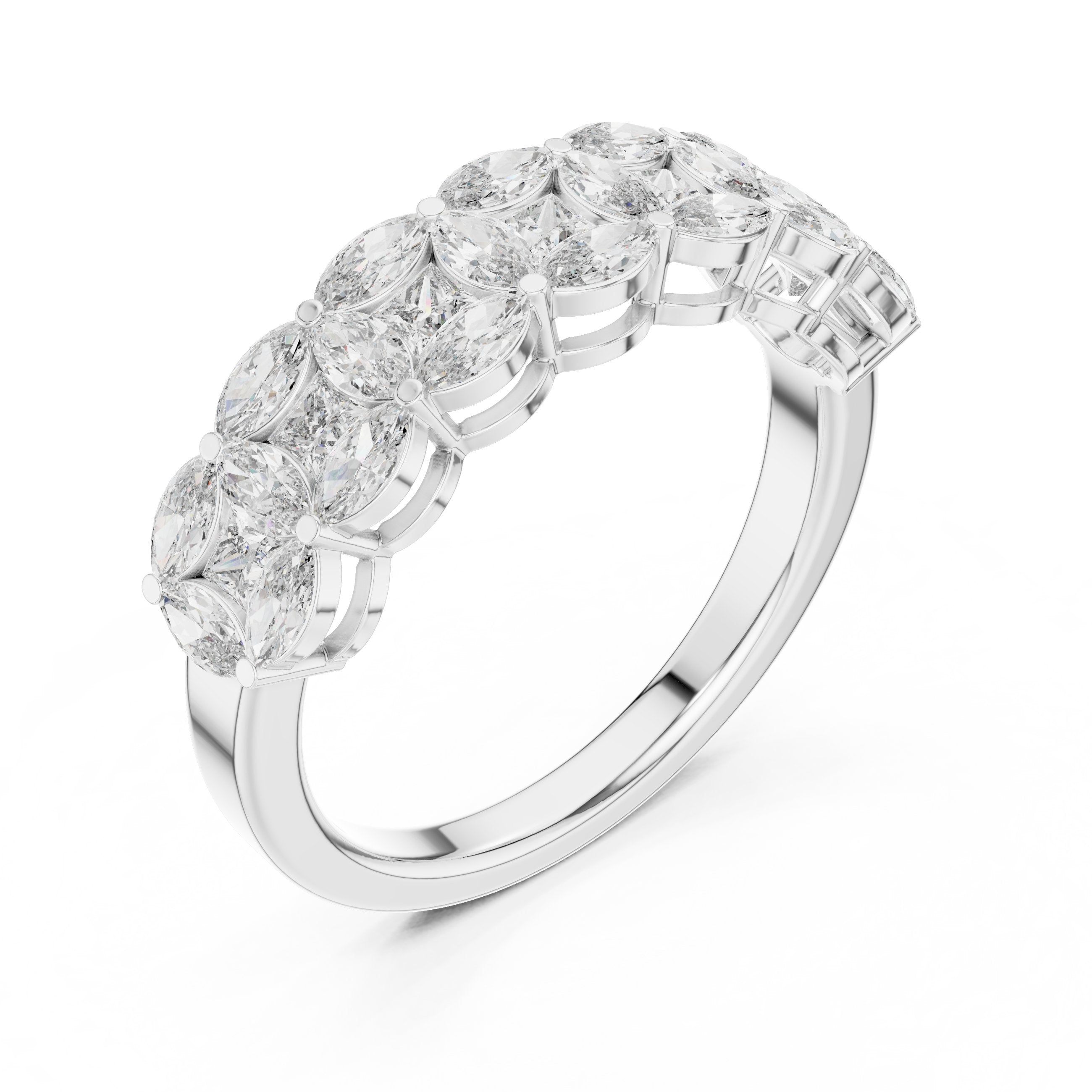 Marquise Cut East-West Diamond Wide Anniversary Band in White Gold - VYKA Diamonds